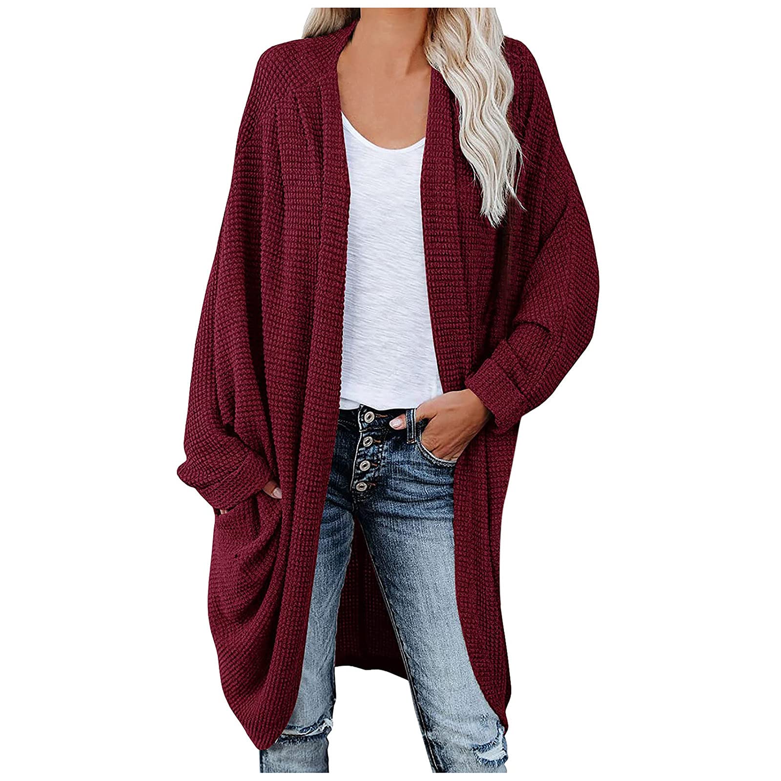 Women's Chunky Ribbed Knit Cardigan - Long Sleeve Open Front Sweater with Pockets | Cozy Fall & Winter Layering Piece for Casual Outfits, Office Wear and Coffee Dates