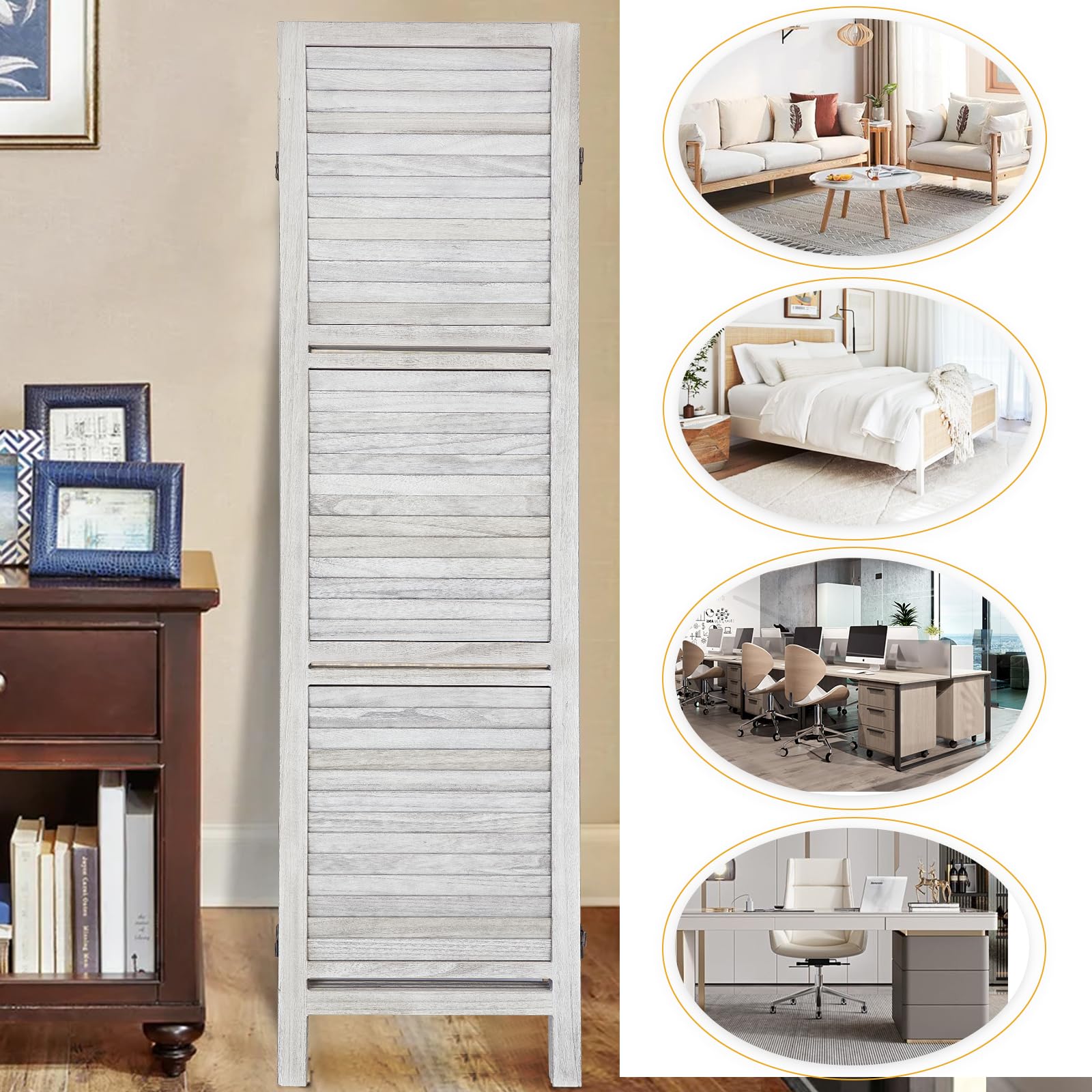 5.6 Ft Tall Wood Room Divider with Shelves - Folding Privacy Screen & Partition Panel for Home, Office, or Studio - Coconut Finish, 5 Panel - Perfect for Creating Separate Spaces in Living Rooms, Bedrooms, or Workspaces
