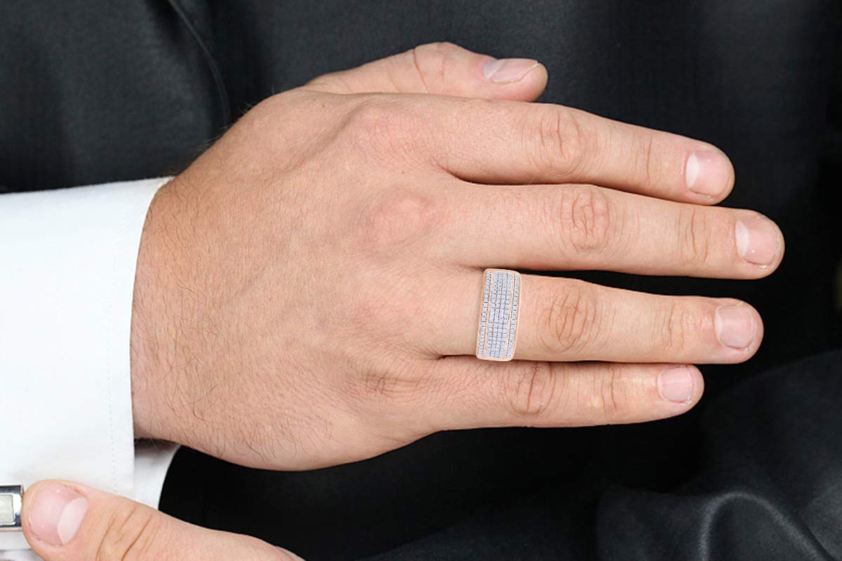 10K Gold or Sterling Silver Men's Wedding Band with 0.40 Cttw Natural Diamonds - 6 Row Diamond Ring for Men, Perfect Anniversary Gift for Him - Ideal for Weddings, Engagements & Special Occasions