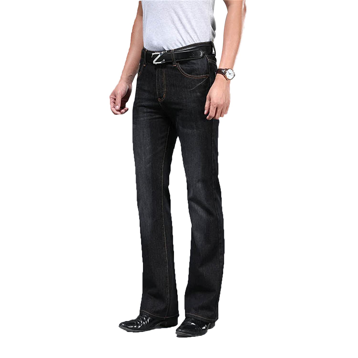 Men's Bootcut Wide Leg Stretch Bell Flare Denim Jeans - Comfortable & Stylish (Black, Size 36) - Perfect for Casual Wear, Night Out & Vintage Fashion