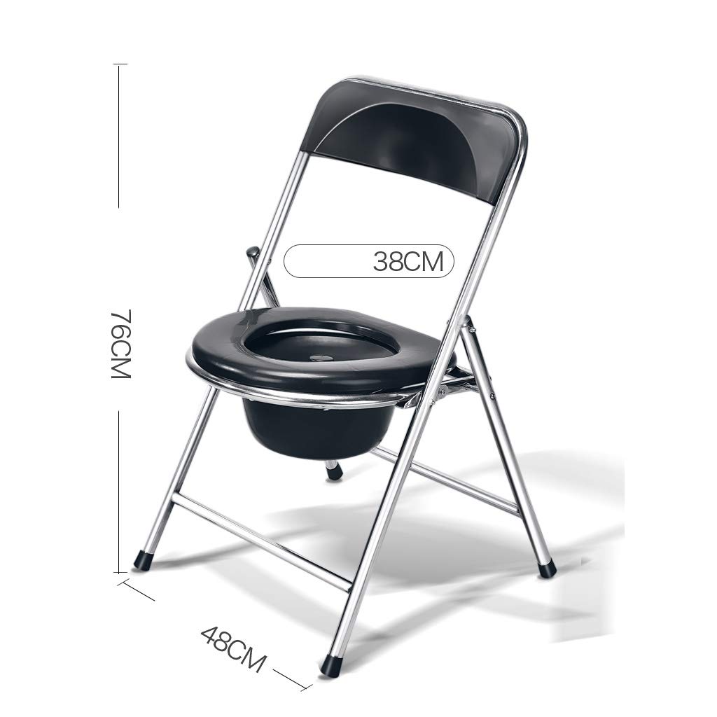 Portable Folding Commode Chair - Steel Frame Bedside Toilet with Bucket & Lid, Non-Slip Leg Pads for Elderly & Disabled - Space Saving Shower/Toilet Chair for Home Care & Hospital Use