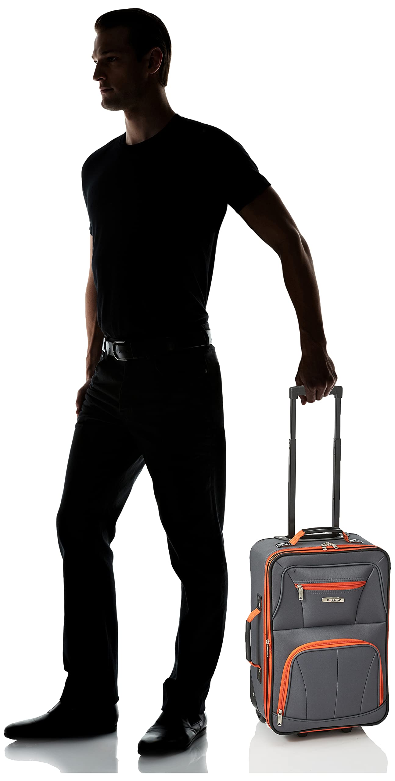 Rockland Fashion Expandable Softside Upright Luggage Set - 2-Piece (14/19 Inch) Charcoal - Lightweight Durable Suitcase for Travel, Business Trips & Vacations