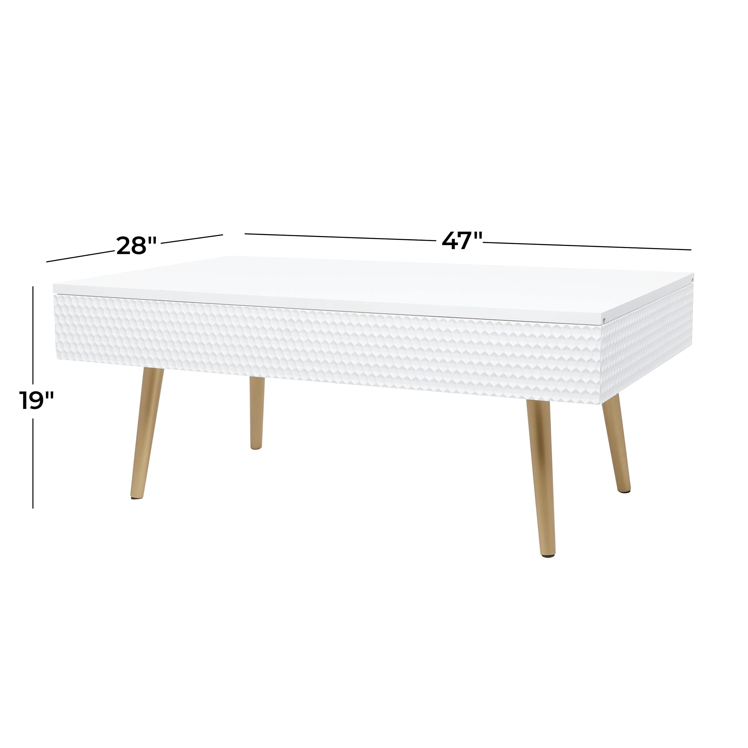 Deco 79 White Wood Coffee Table with Storage & Gold Legs for Living Room