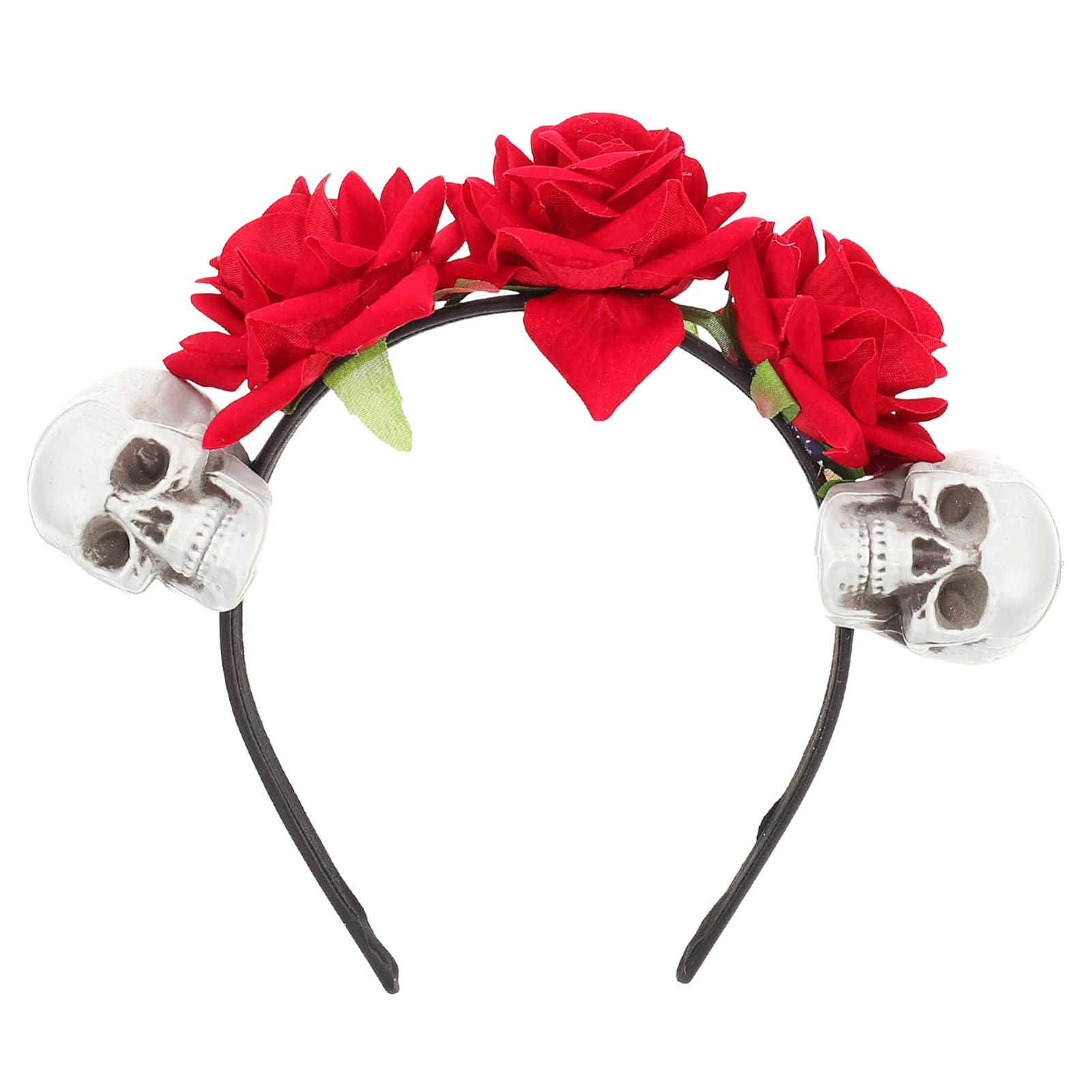 FOMIYES Halloween Skull Headband with Roses - Mexican Day of The Dead Headdress, Floral Hair Hoop for Women - Perfect for Halloween Costumes, Dia de Los Muertos Parties & Flower Girl Accessories
