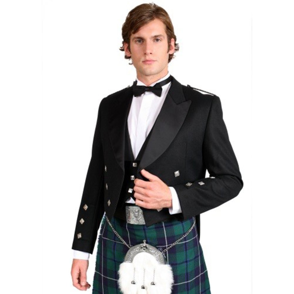 Men's Black Prince Charlie Wedding Kilt Jacket with Coatee Vest - Formal Scottish Highland Attire for Weddings, Ceilidhs & Special Occasions