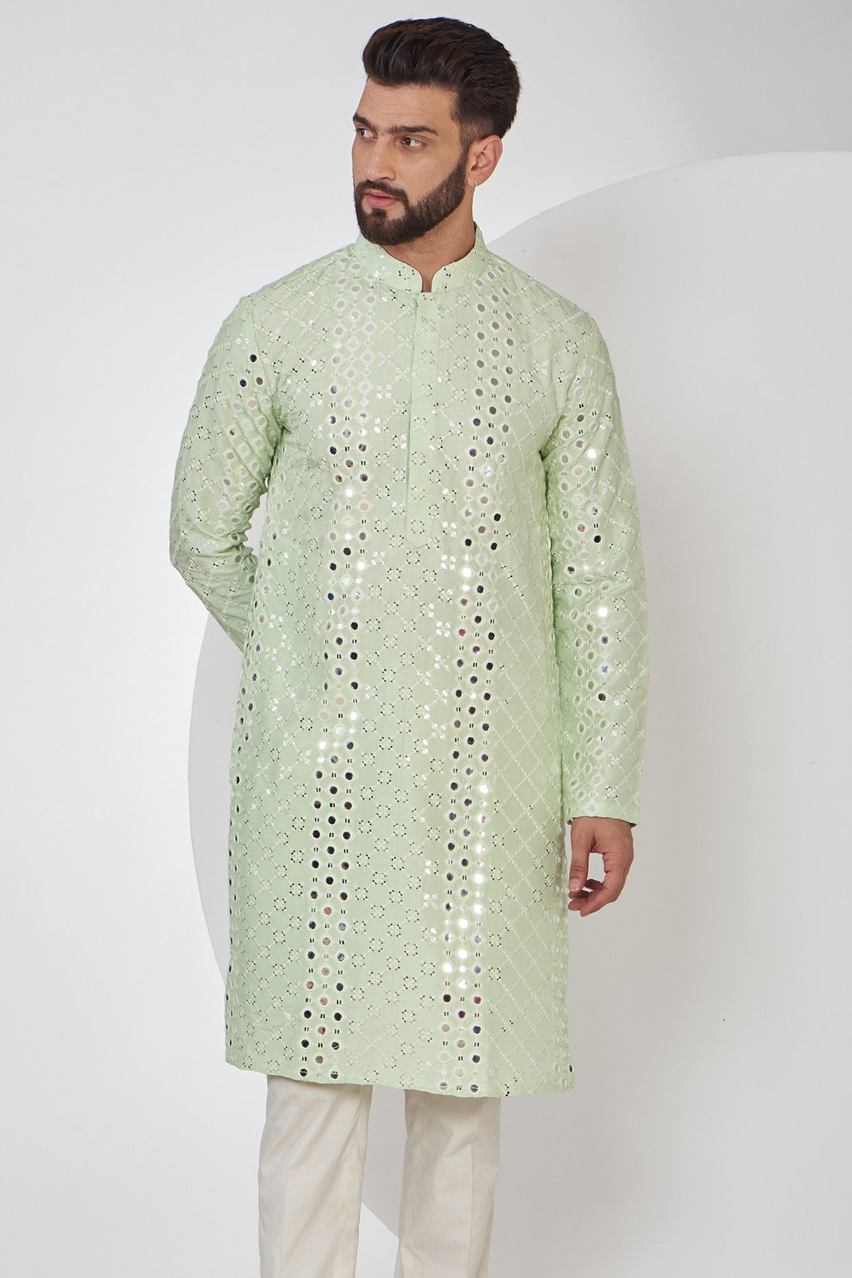 Pastel Green Mirrorwork Kurta for Women - Embroidered Indian Tunic Top - Boho Ethnic Wear for Festivals & Parties