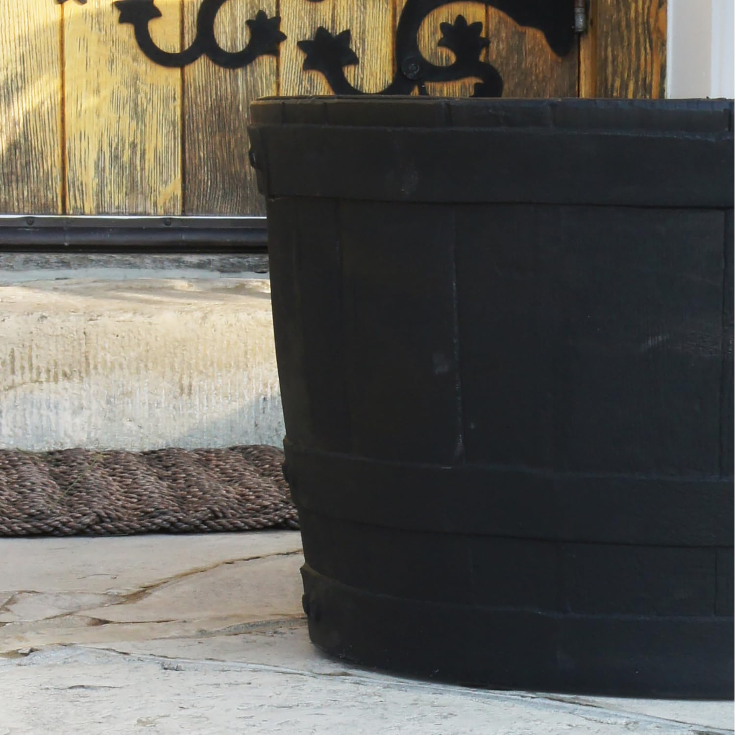 Premium Black Polyethylene Whiskey Barrel Planters (2-Pack) - Durable Indoor/Outdoor Garden Decor for Patio, Deck, or Home Gardening | Perfect for Flowers, Herbs & Succulents