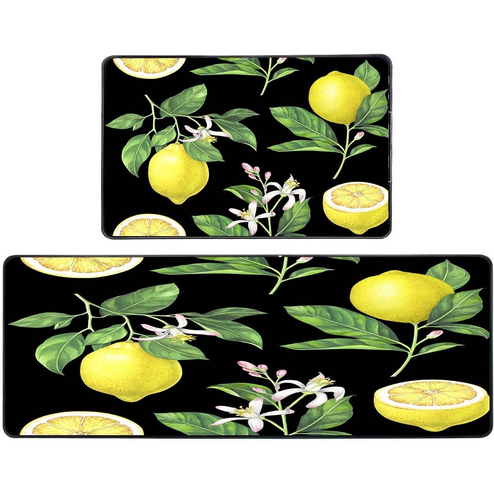 Non-Slip Washable Lemon Pattern Kitchen Rug Set - 17