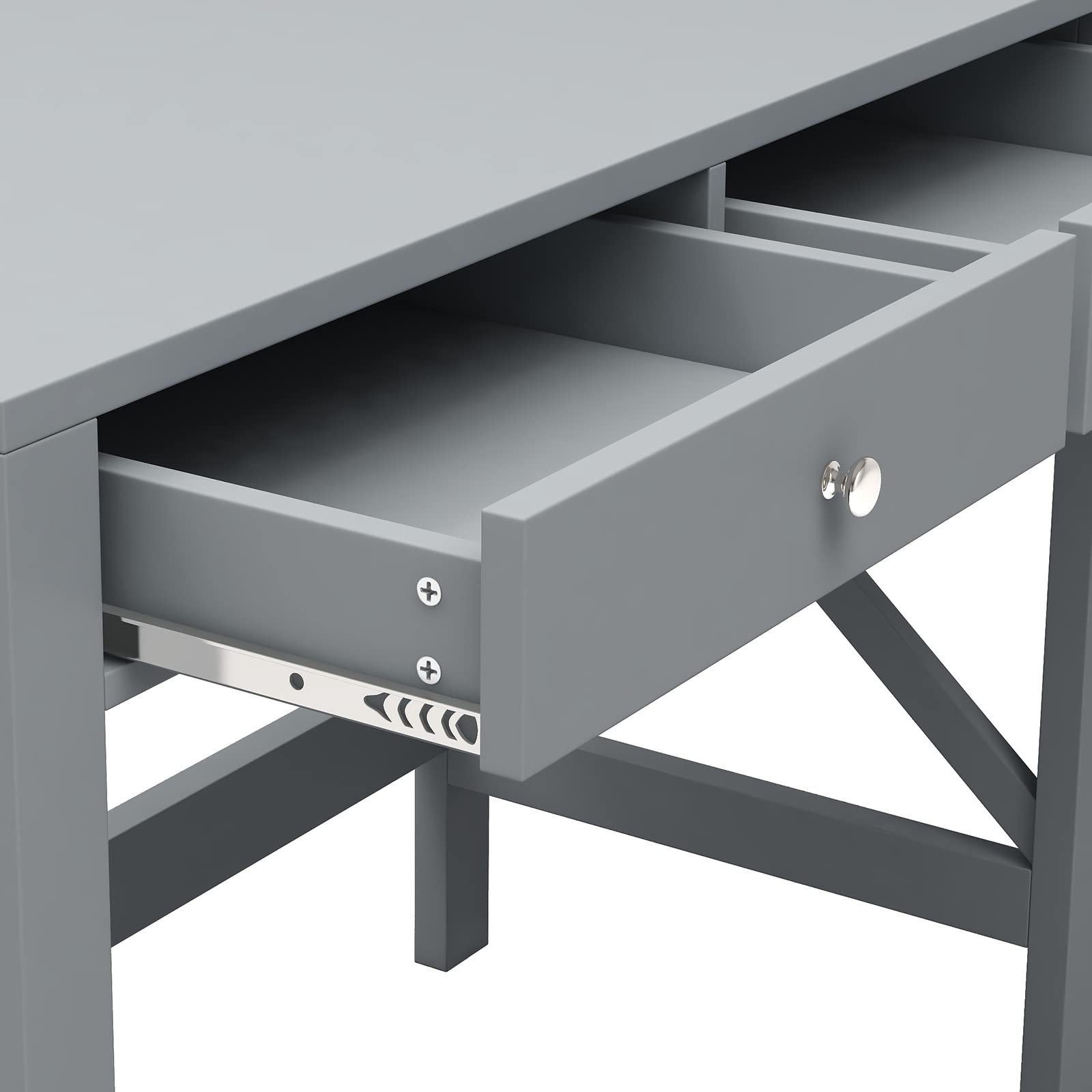 Modern Home Office Desk with Drawers - Grey Computer Writing Table for Small Spaces | Perfect for Remote Work, Study & Crafting