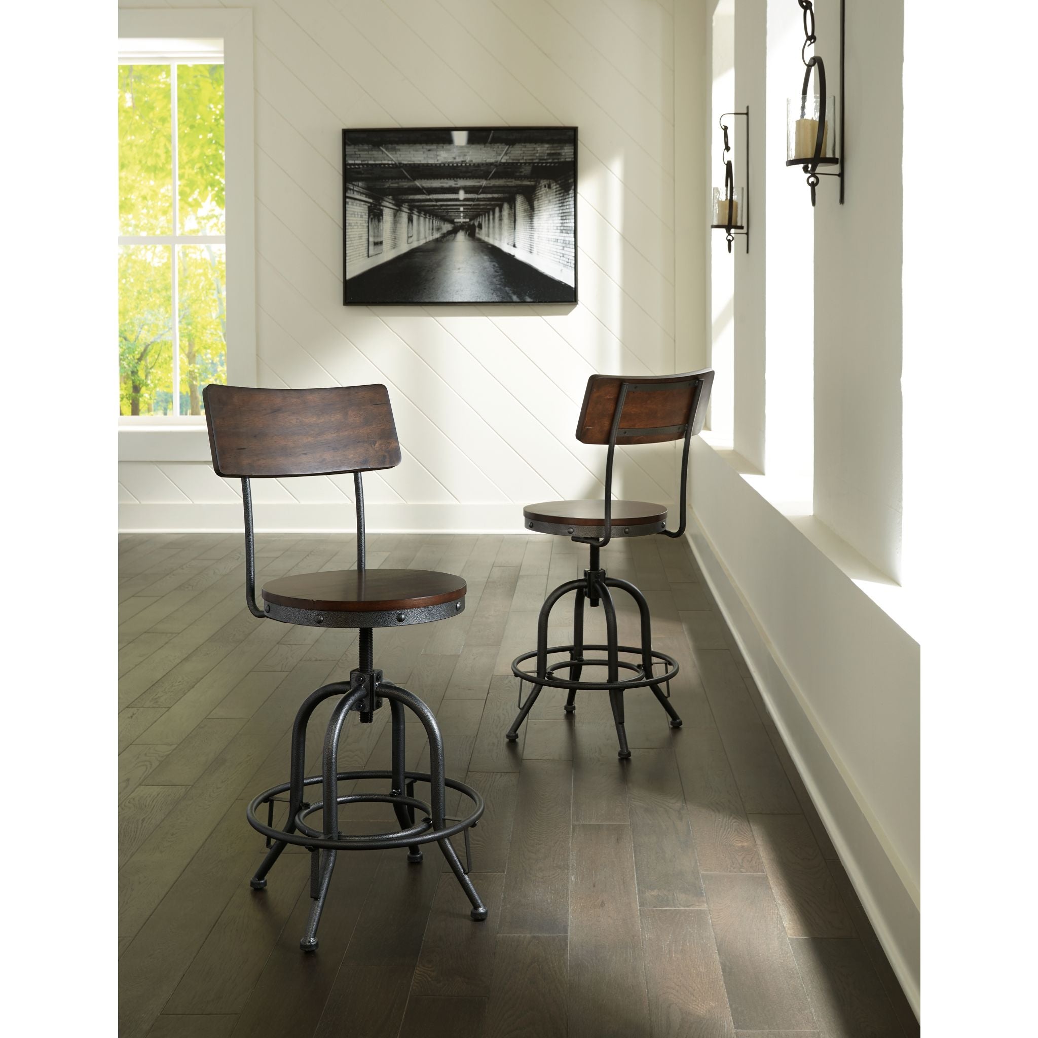 Bassello Bar Stool - Brown Wooden Counter Height Stool with Backrest (D284 224) - Perfect for Kitchen Island, Breakfast Bar & Home Pub Decor