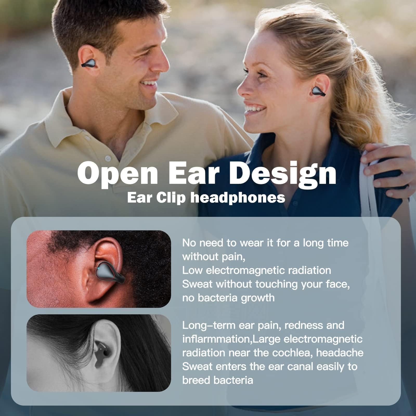 Wireless Bluetooth Clip-On Open Ear Headphones - Bone Conduction Headset with True Wireless Earbuds for iPhone & Android - Perfect for Small Ear Canals & Active Lifestyles - Ideal for Running, Cycling, Gym Workouts & Outdoor Activities