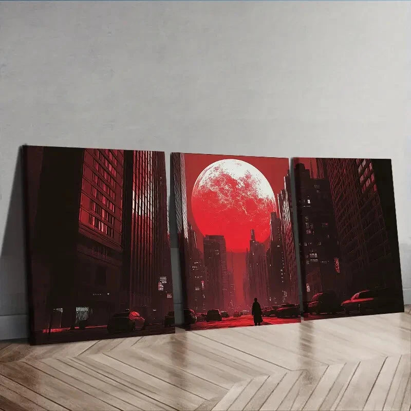 3-Piece The Moon Over the City Wall Art Set - 40x60cm Framed Canvas Prints | High Quality Australian-Made Wall Decor | Perfect for Living Room, Bedroom & Office Decoration