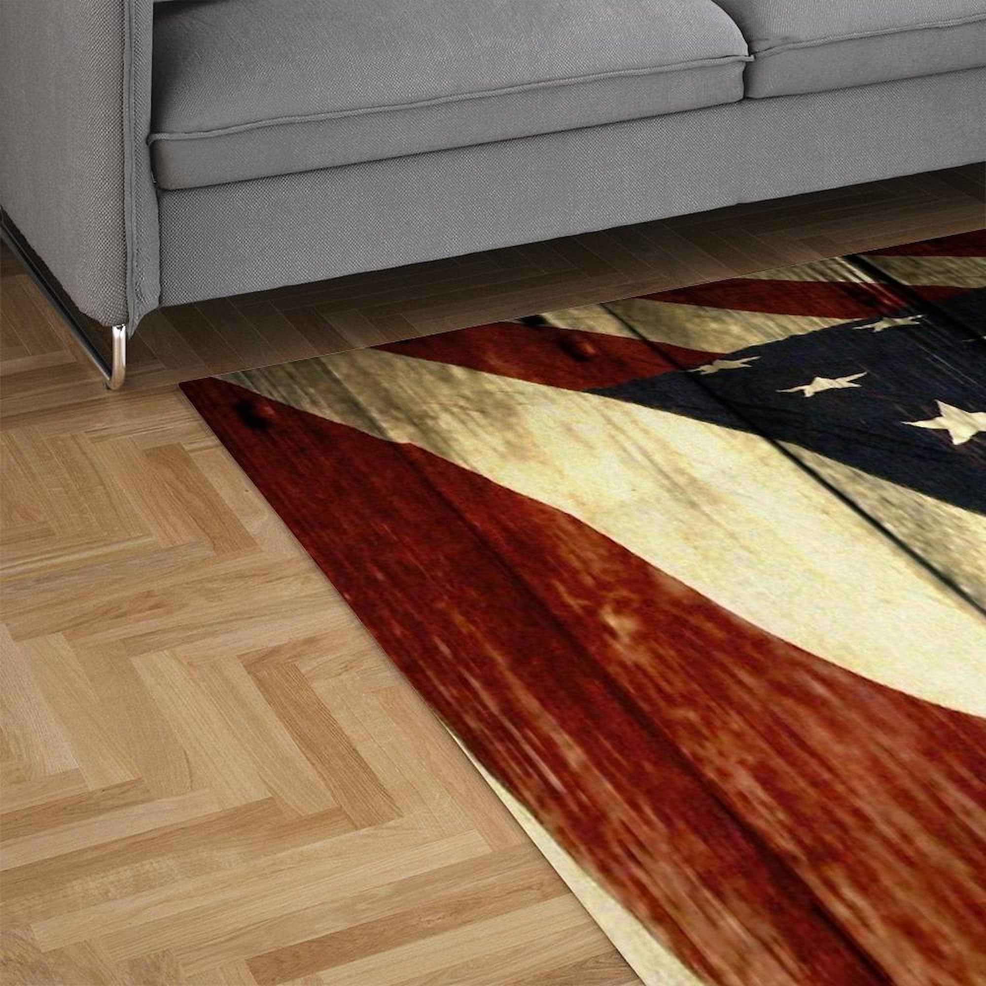 USA American Flag Wood Grain Area Rug - Decorative Fabric Throw Rug for Living Room, Bedroom & Patriotic Home Decor