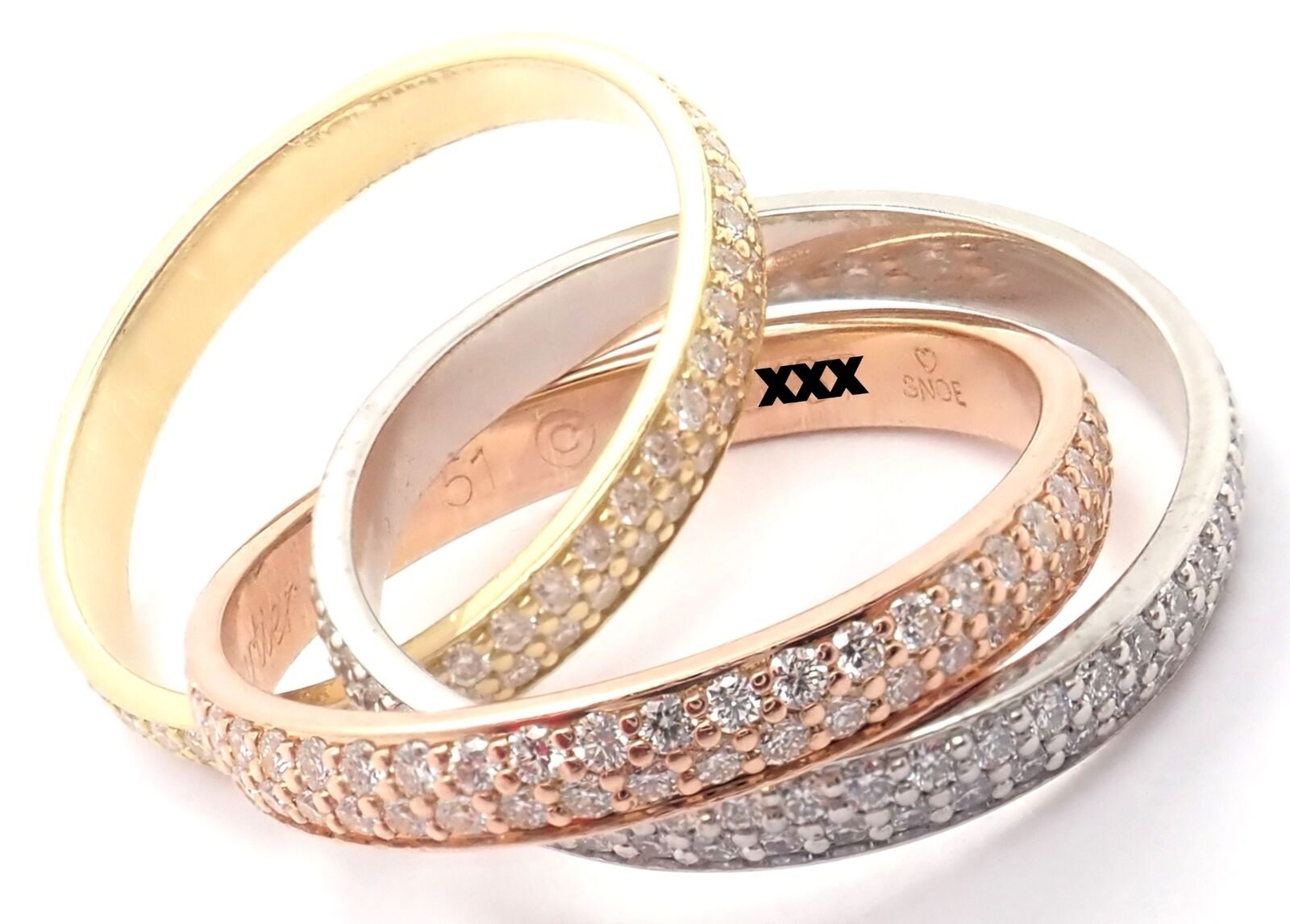 Authentic Cartier Trinity 18K Gold Diamond Small Model Band Ring Size 51 Certified - Luxury Wedding, Anniversary & Engagement Jewelry Gift for Women