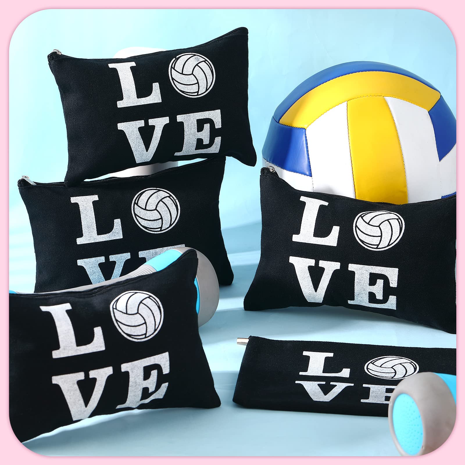 18-Piece Volleyball Pouch Set - Cute Canvas Makeup Bag Organizer with Zipper, Travel Toiletry Case for Women & Players - Perfect Volleyball Team Gifts, Cosmetic & Pencil Storage - Ideal for Sports Travel, Gym Essentials & Team Events