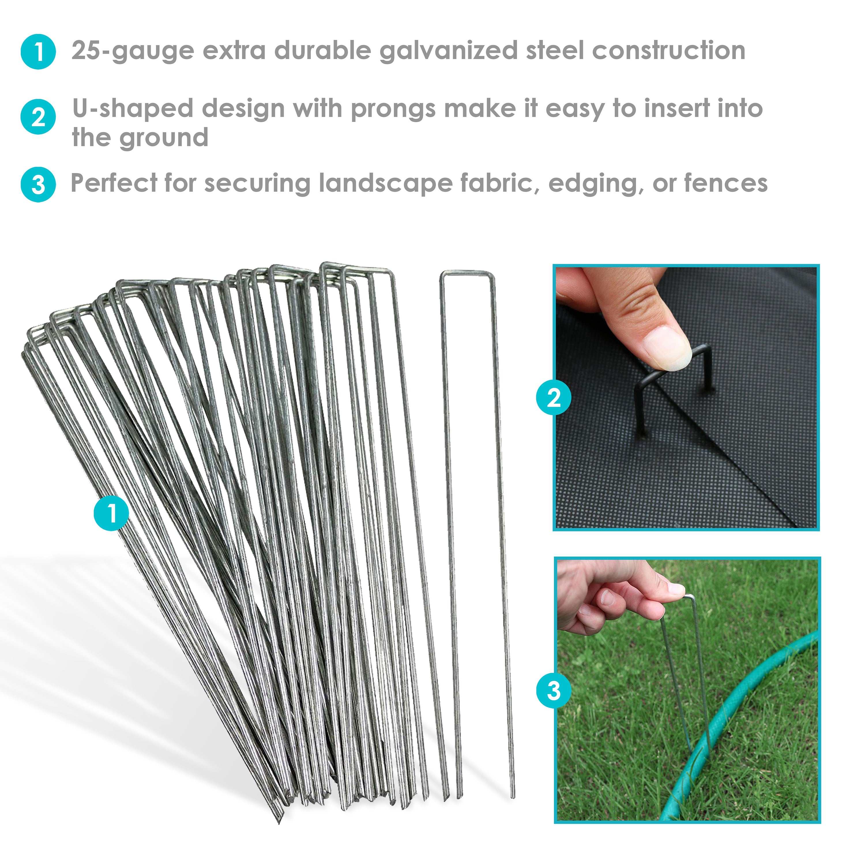 Sunnydaze 12-Pack Galvanized Steel Garden Landscape Staples for Lawn Edging, Weed Barrier & Landscape Fabric - Heavy Duty Ground Staples for Secure Outdoor Use