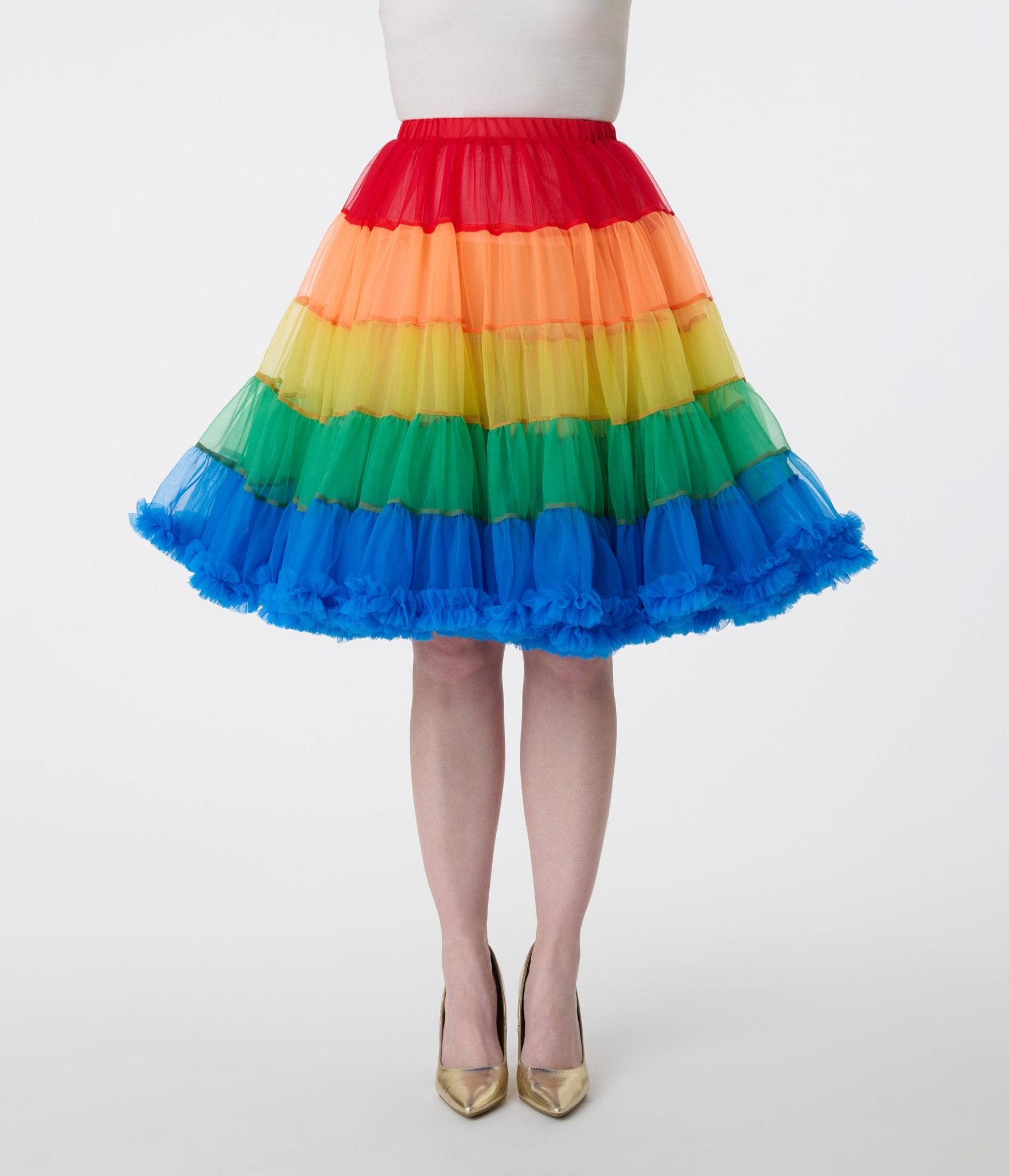 Vintage 1950s Style Rainbow Stripe Ruffled Petticoat Crinoline - Retro Full Skirt Underskirt for Women - Perfect for Rockabilly, Swing Dance, and Pinup Fashion Outfits