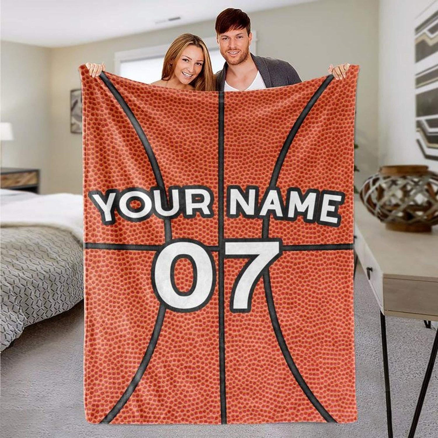 Custom Basketball Blanket with Name & Number - Personalized Sports Gift for Boys - 50