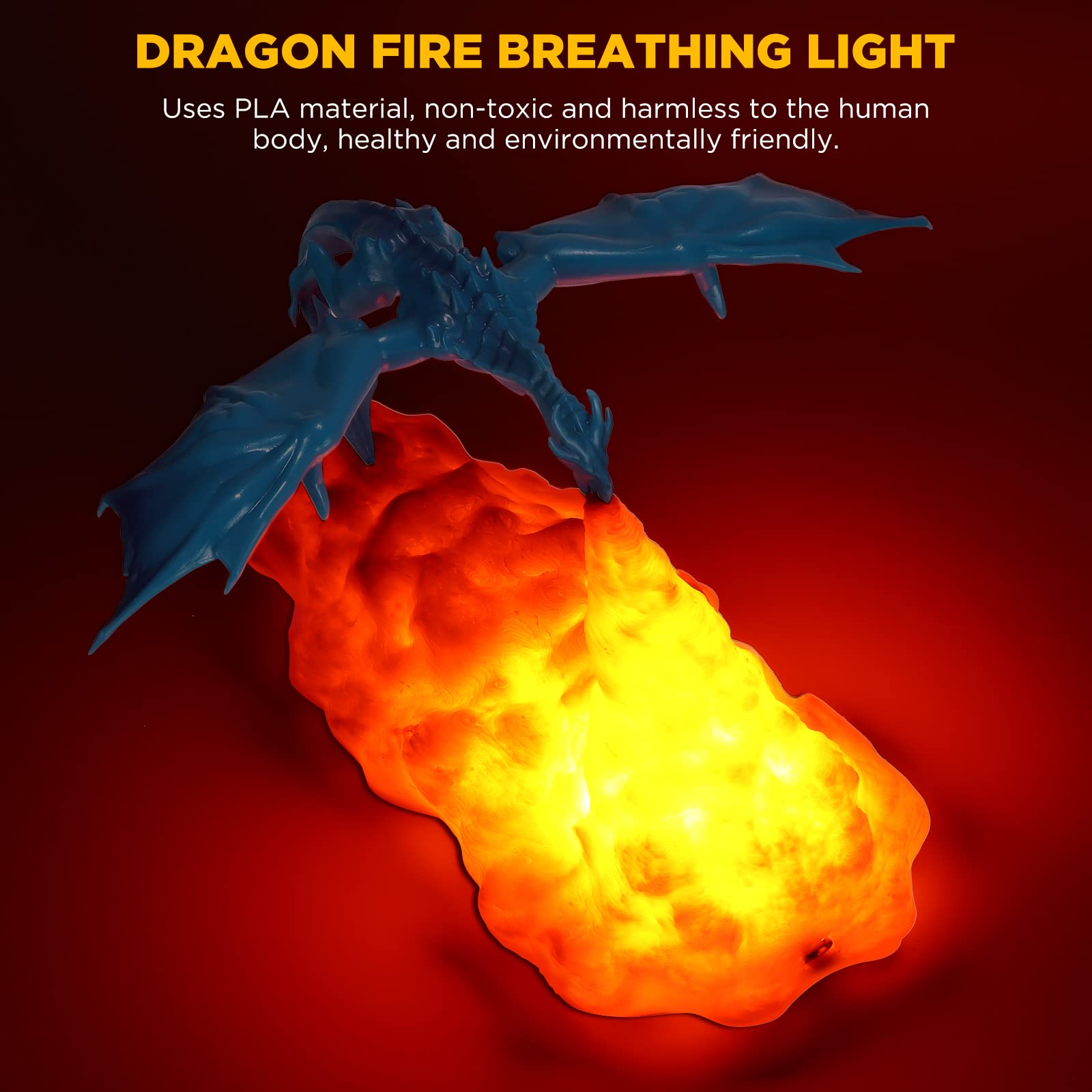 YChoice365 3D Printed Fire Breathing Dragon Night Light - USB Rechargeable Dungeons & Dragons LED Lamp for Boys Room Decor | Perfect for Gaming Setup, Bedside Lighting & Fantasy Themed Gifts