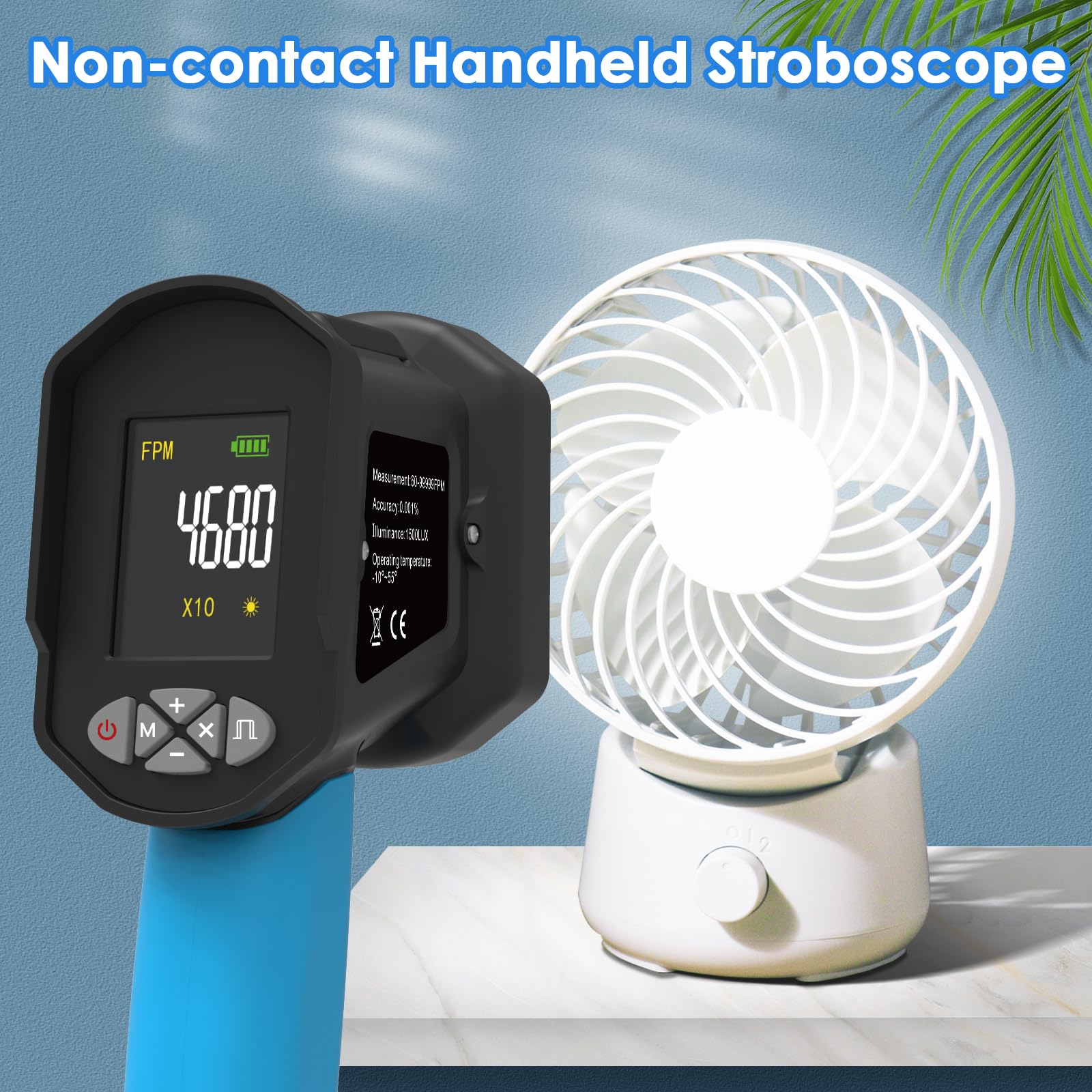 60-100000RPM Digital LED Stroboscope Tachometer - Non-Contact Handheld Strobe Light with 16 Adjustable LED Beads, LCD Display & USB Charging | Perfect for Fan Speed Testing, HVAC Motor Diagnostics, Tire Rotation Analysis & Engine RPM Measurement