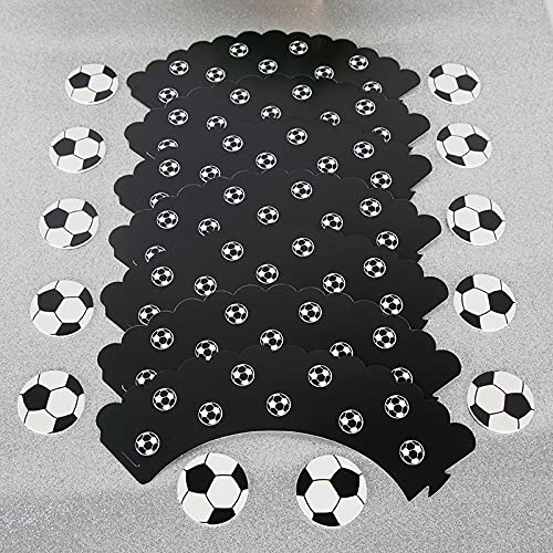 24pcs Football Soccer Cake Toppers & Cupcake Wrappers - Kids Birthday Party Supplies, Soccer Theme Cake Decorations for Boys, Baking & Party Favors - Perfect for Birthday Cakes, Cupcakes & Sports Themed Celebrations