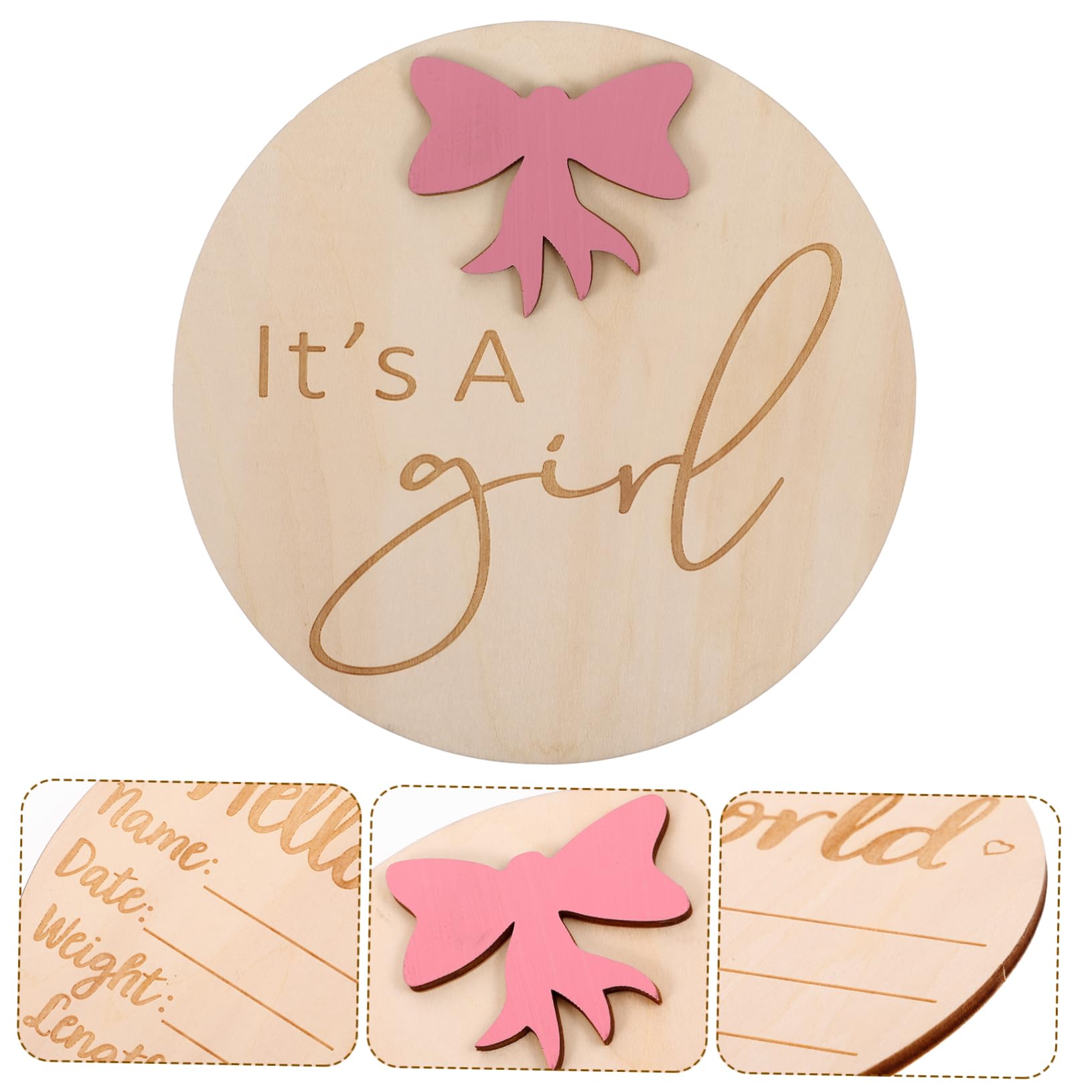 Levemolo Wooden Baby Shower Decor - Round Newborn Announcement Sign with Photo Prop | Perfect for Baby Name Reveal, Gender Reveal Party & Nursery Decor