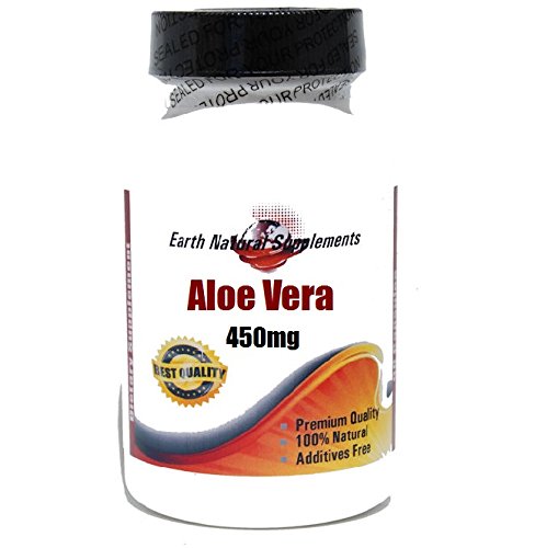 EarthNaturalSupplements Aloe Vera 450mg 100 Capsules - 100% Pure Natural Supplement for Digestive Health & Skin Care | Supports Immune System & Detox