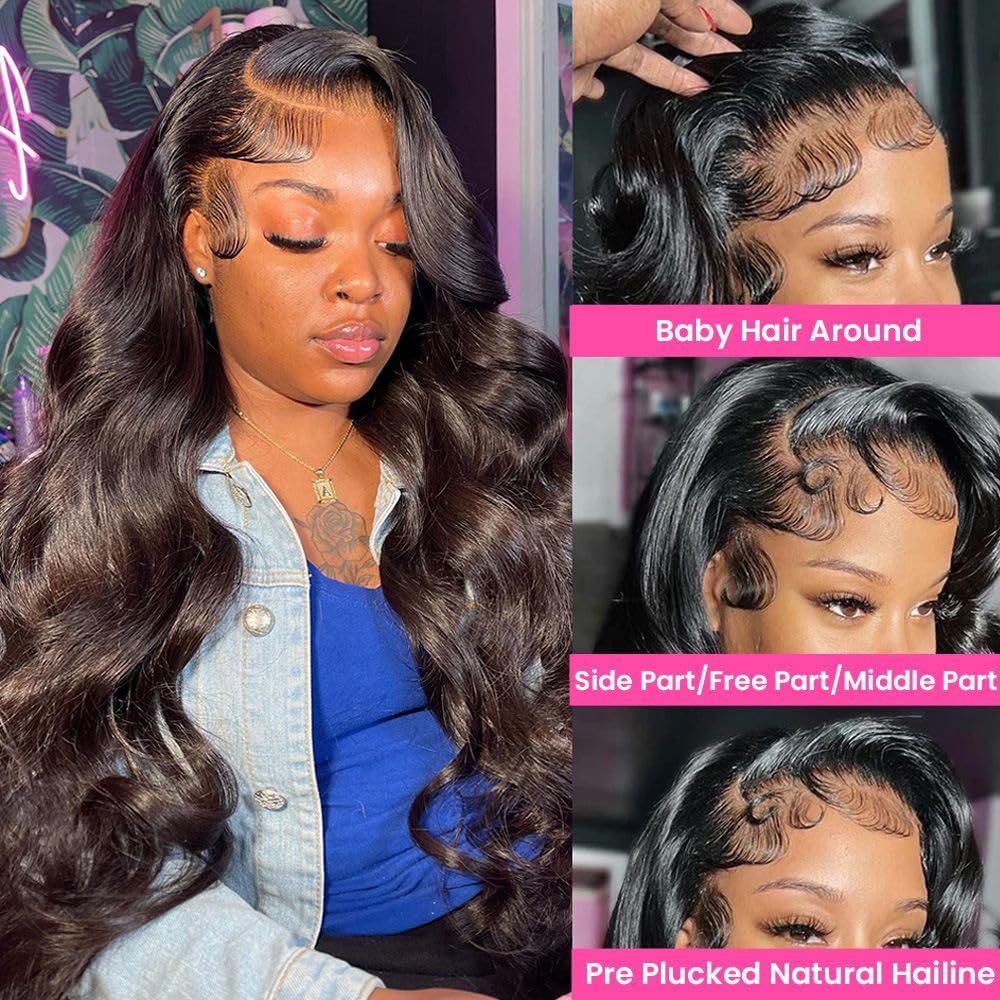 360 Lace Front Wigs Human Hair with Baby Hair - Brazilian Virgin Body Wave 200% Density HD Lace Wig for Women (24 Inch) - Perfect for Daily Wear, Cosplay & Special Occasions