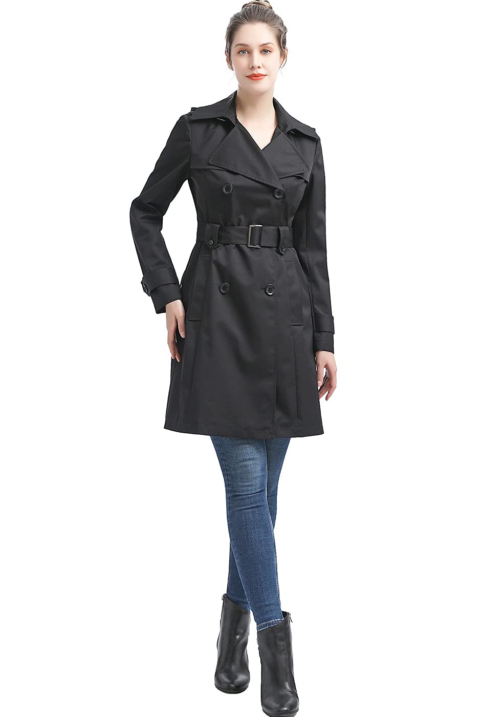 BGSD Women's Emma Waterproof Hooded Trench Coat - Classic Long Raincoat for All Seasons | Regular & Plus Sizes (XS-5XL) | Perfect for Commuting, Travel & Outdoor Activities