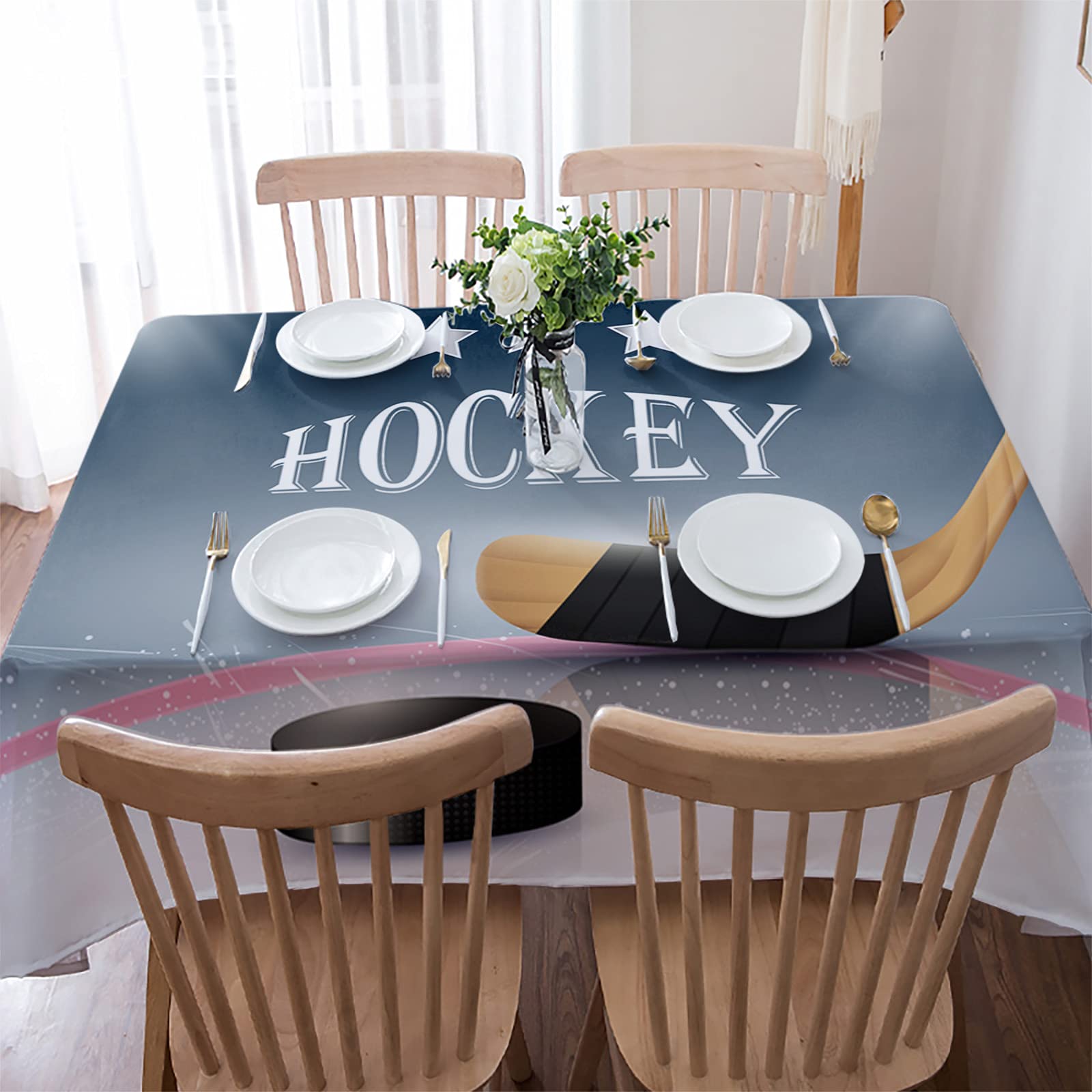 Yun Nist Premium Cotton Linen Tablecloth for Rectangle Tables – Durable Hockey Stadium Lights Design, Versatile Dining Room & Kitchen Table Cover, Perfect for Competitive Sports Events and Home Gatherings