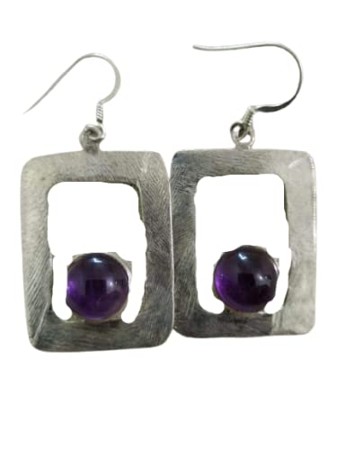 February Birthstone Amethyst Sterling Silver Earrings – Trendy Rectangle Purple Stone Jewelry for Women | Bridesmaid Gifts, Anniversary Presents & Gothic Fashion Accessories | Perfect for Weddings, Parties and Everyday Wear