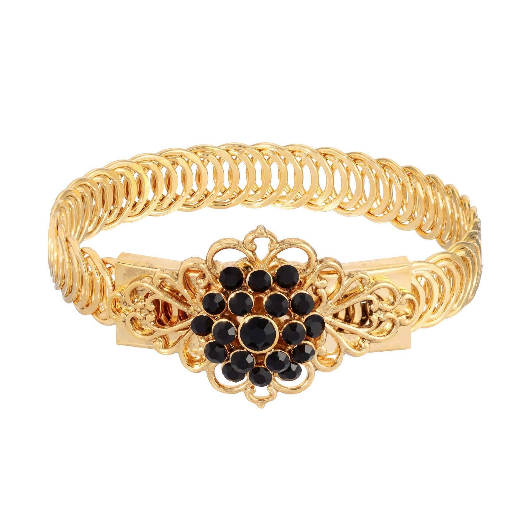 1928 Jewelry Gold Dipped Crystal Flower Overlay Belt Bracelet for Women - Vintage Style Adjustable Chain Bracelet - Perfect for Weddings, Parties & Special Occasions