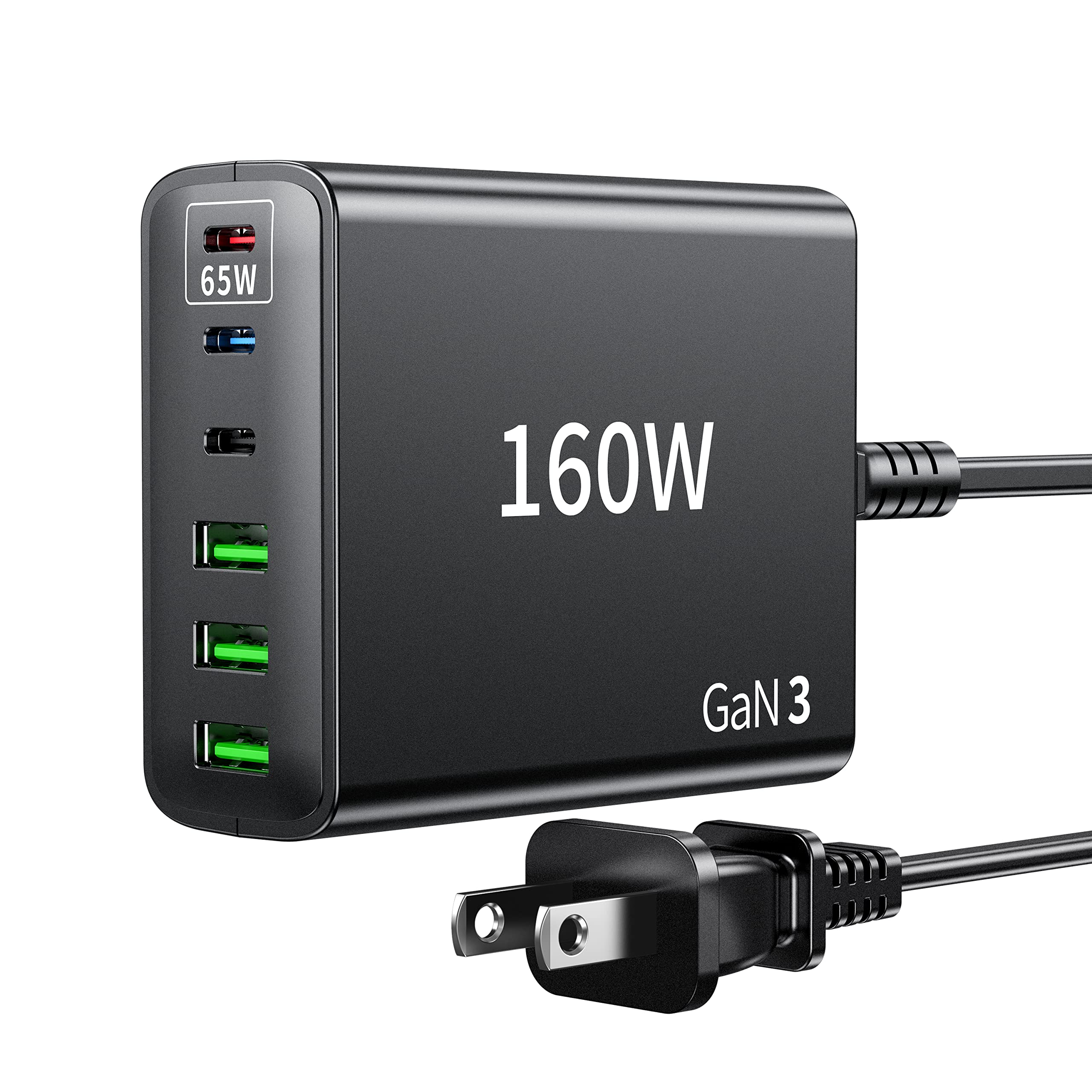 160W GaN USB C Fast Charger, 6-Port PD Charging Station - Compact & Powerful Laptop Power Adapter for MacBook Pro/Air, iPad Pro, iPhone 15/14/13/12, Galaxy Note/S23, Pixel - Perfect for Home, Office & Travel Charging Needs