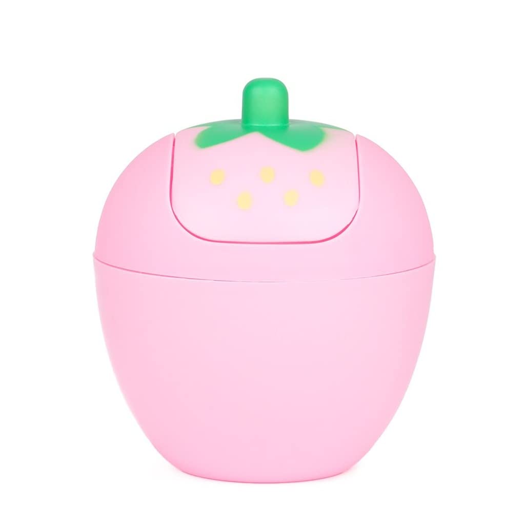 Cute Pink Mini Swing Top Trash Can for Office, Kitchen, Desk & Car - Small Plastic Waste Bin with Lid for Strawberry-Themed Decor (As Shown in Picture) | Perfect for Home, Office & Vehicle Organization