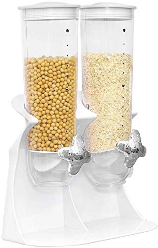 White Shatterproof Shiny Finish Double Cereal Dispenser Machine - Perfect for Kitchens, Cafeterias, and Breakfast Bars