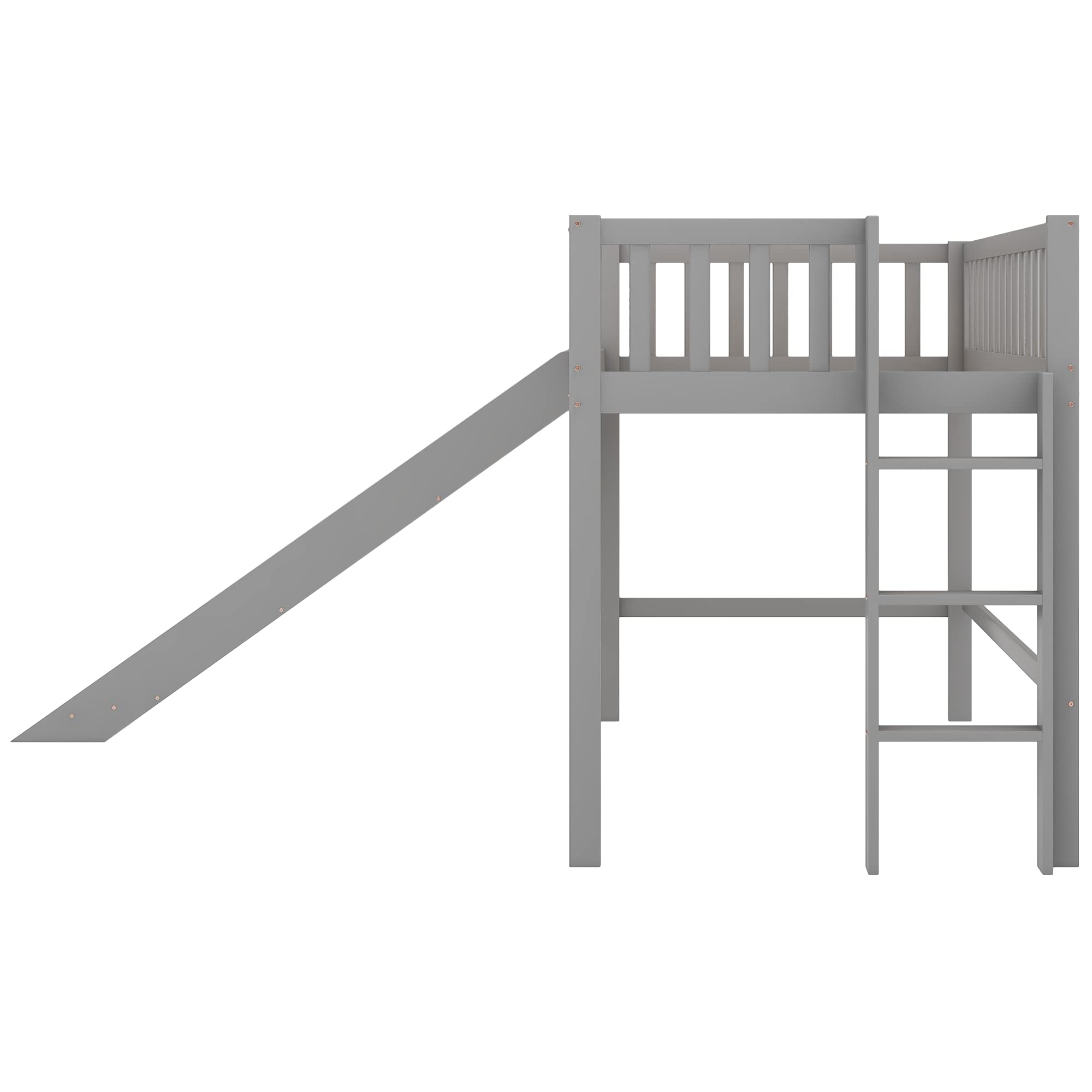 Twin Size Wooden Loft Bed with Slide - Low Bunk Bed Frame for Kids, Boys & Girls (Gray) - Perfect for Small Bedrooms, Playrooms & Kids' Sleepovers