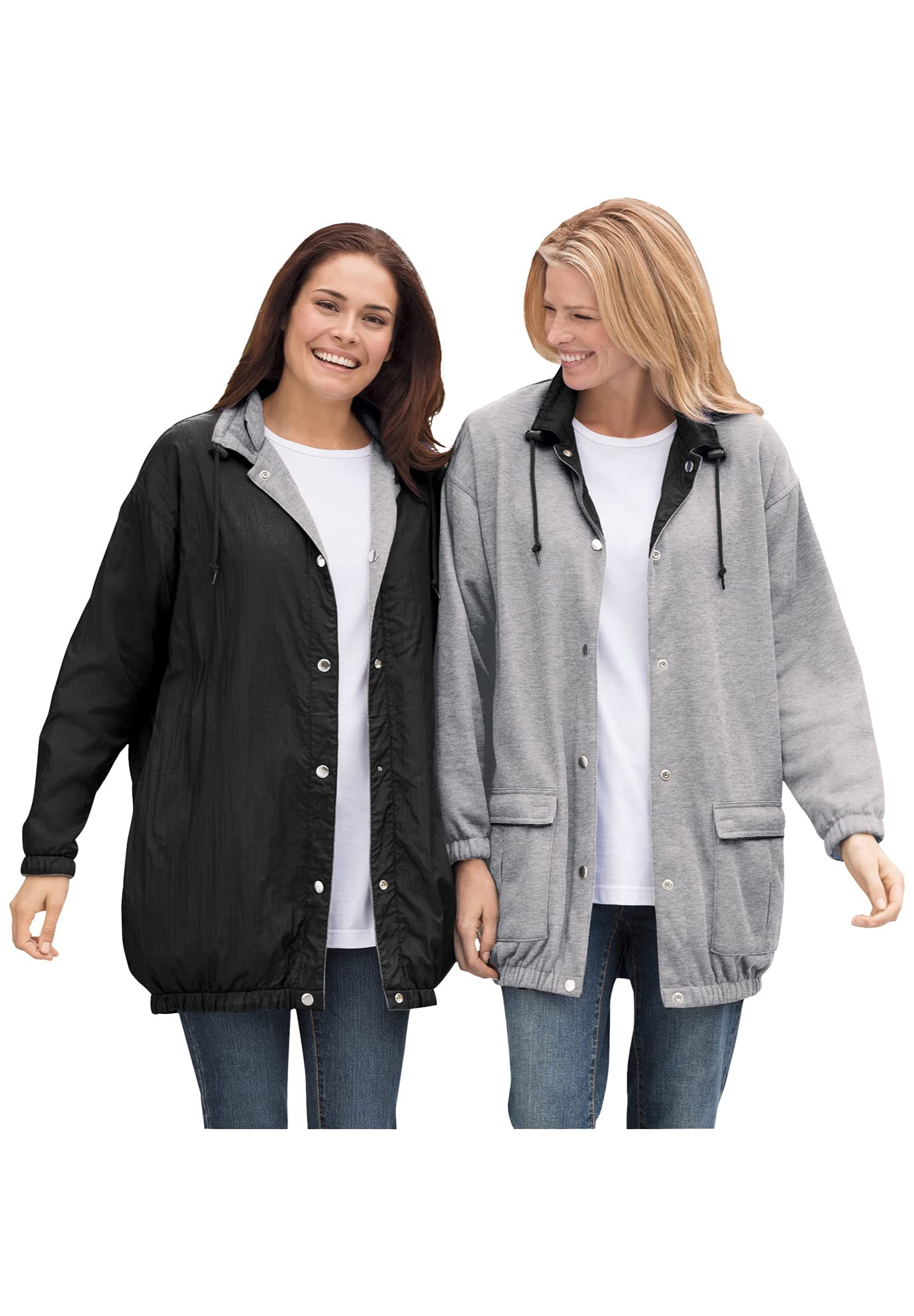 Woman Within Women's Plus Size Fleece Nylon Reversible Jacket - Waterproof Raincoat for Outdoor Activities, Hiking & Casual Wear