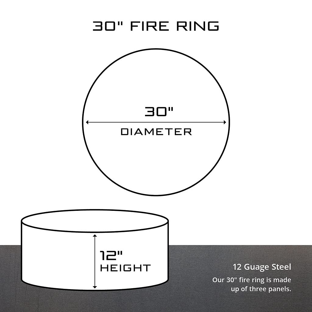 PD Metals SOEA01530-FP 12-inch Tall 30-inch Diameter Rustic Black Outdoor Fire Pit Ring with Fire Poker - Heavy Duty Steel Campfire Ring for Backyard, Patio, and Camping - Perfect for S'mores, Bonfires & Outdoor Gatherings