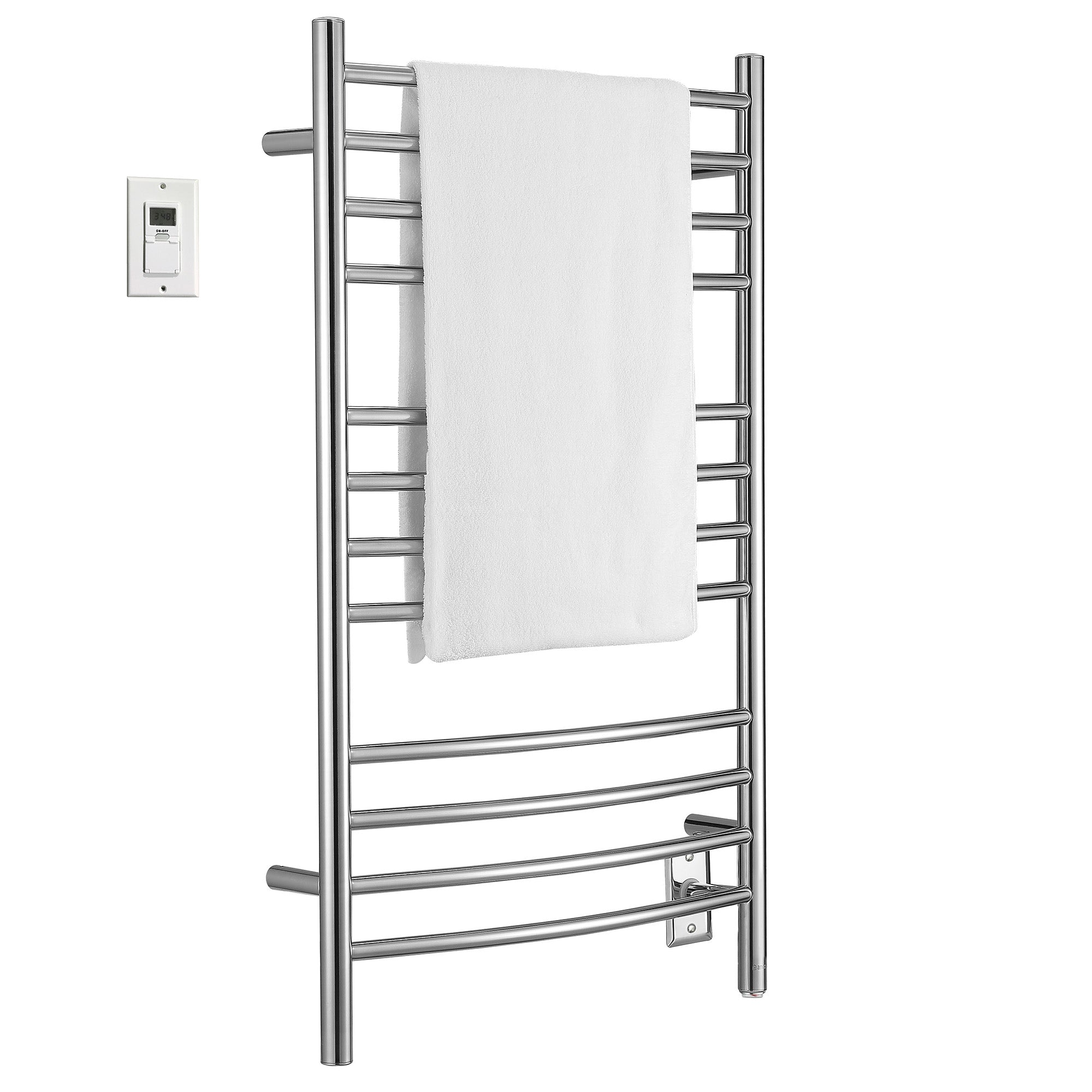 Lustra Dual 12 Curved Bar Towel Warmer - Hardwired & Plug-in Polished Stainless Steel with Digital Timer - Perfect for Bathrooms, Spas & Luxury Homes