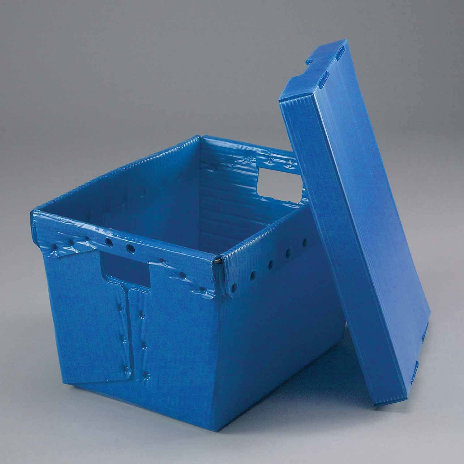 10-Pack Blue Corrugated Plastic Mail Totes with Lids - 18.5x13.25x12 Inches - Durable Postal Storage Bins for Shipping, Office Organization & Industrial Mail Sorting