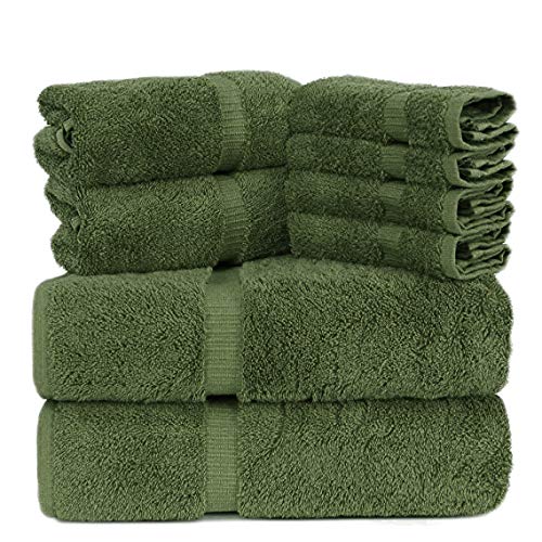 Premium Cotton Turkish Towels - Ultra Soft & Highly Absorbent 8-Piece Bath Towel Set in Moss Green | Luxury Spa, Beach & Home Use