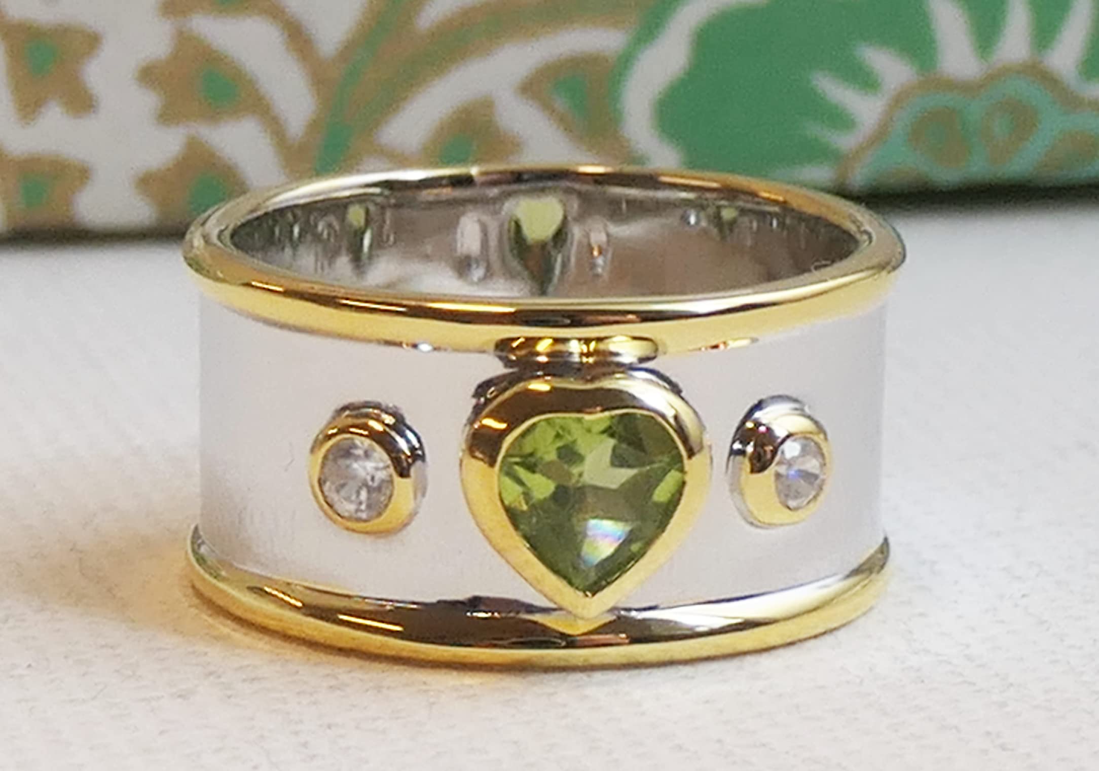 Peridot & Zircon Heart Shaped Sterling Silver Ring - Natural Gemstone Jewelry, August Birthstone - Handmade Gift for Women, Valentine's Day, Mother's Day & Birthday - Perfect for Romantic Occasions, Anniversary Celebrations & Special Surprises