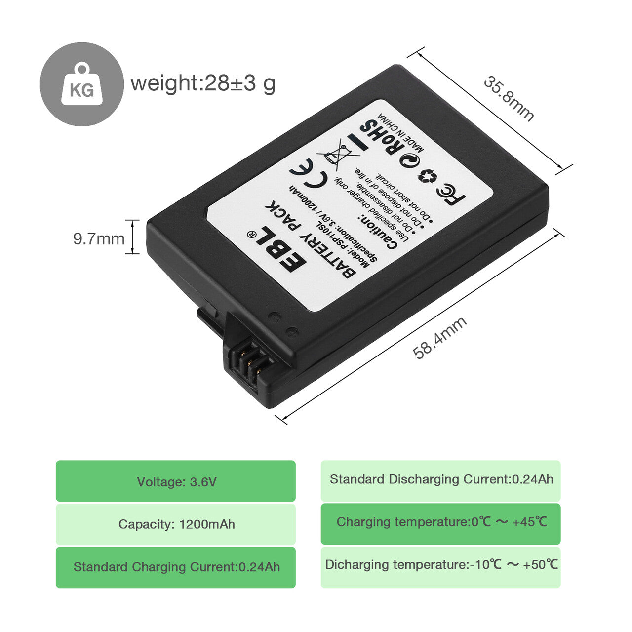 EBL 3.6V Lithium-ion Rechargeable Battery Pack for Sony PSP 2000/3000/PSP S110 Gaming Console - Long Lasting Power for Extended Gaming Sessions
