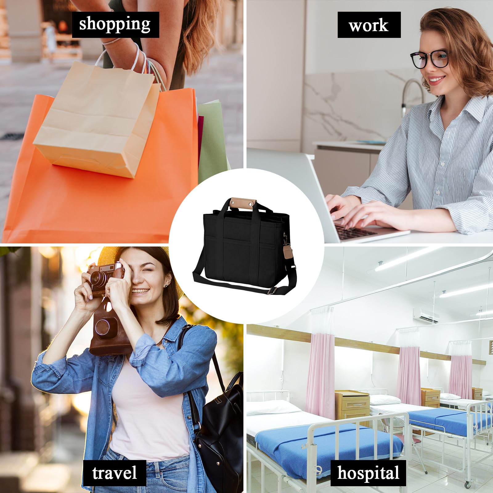 Stylish Multi-Pocket Canvas Tote Bag for Women - Large Capacity Crossbody Shoulder Bag with Multiple Compartments - Perfect for Work, Travel, Shopping & Mom's Daily Essentials