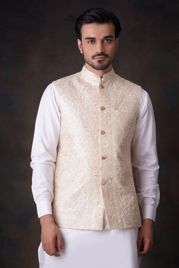 Elegant Classic Cream & Gold Embroidered Waistcoat Vest for Men | Formal Wedding, Vintage Costume, Special Occasion Outfit