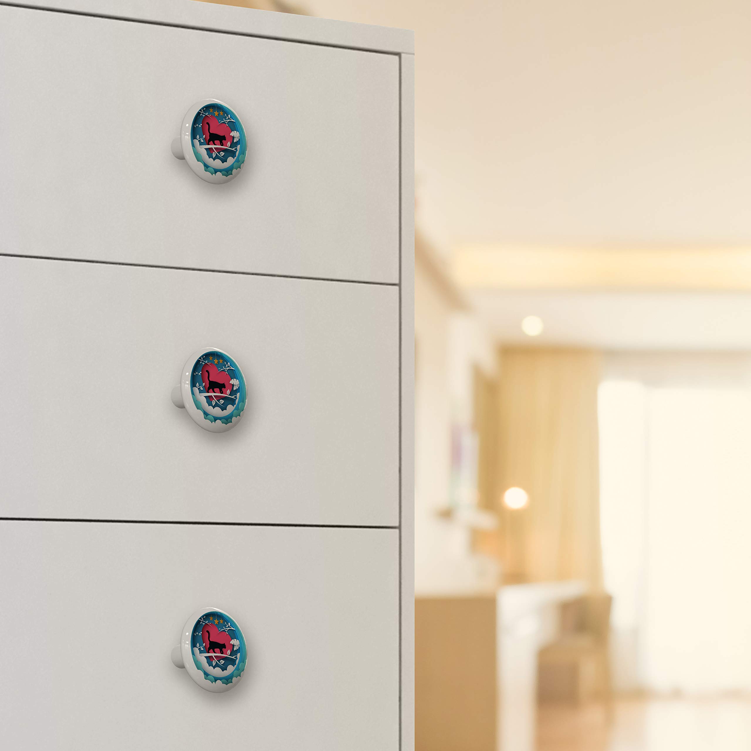 Cat-Themed Dream Catcher Drawer & Cabinet Knobs - Boho Home Decor for Bedroom, Kitchen, Nursery (Set of 4)