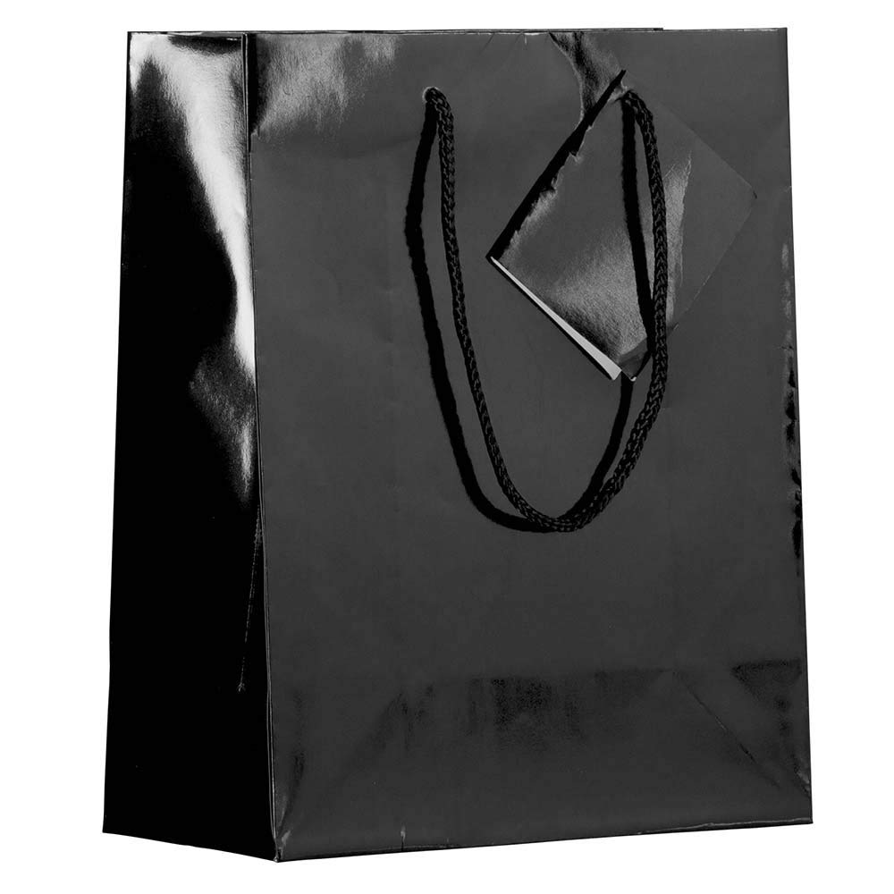 JAM PAPER Glossy Gift Bags with Rope Handles - Medium Size 8x4x10 Inches - Elegant Black Party Favor Bags - 6 Pack - Perfect for Birthday, Wedding & Holiday Gift Wrapping