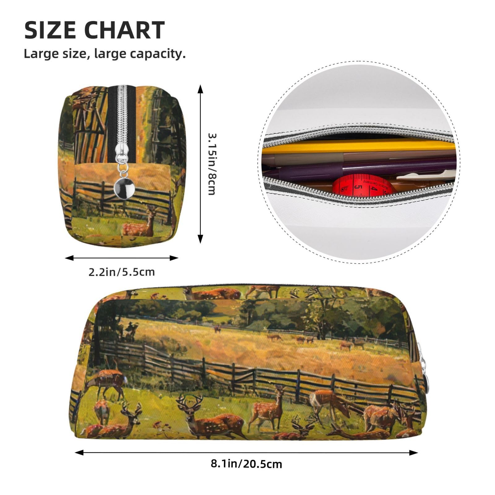 Deer Print Pencil Case & Makeup Bag - Cute Farm Animal Design Pouch for School, Office, Travel & Cosmetics Storage (Women & Men)