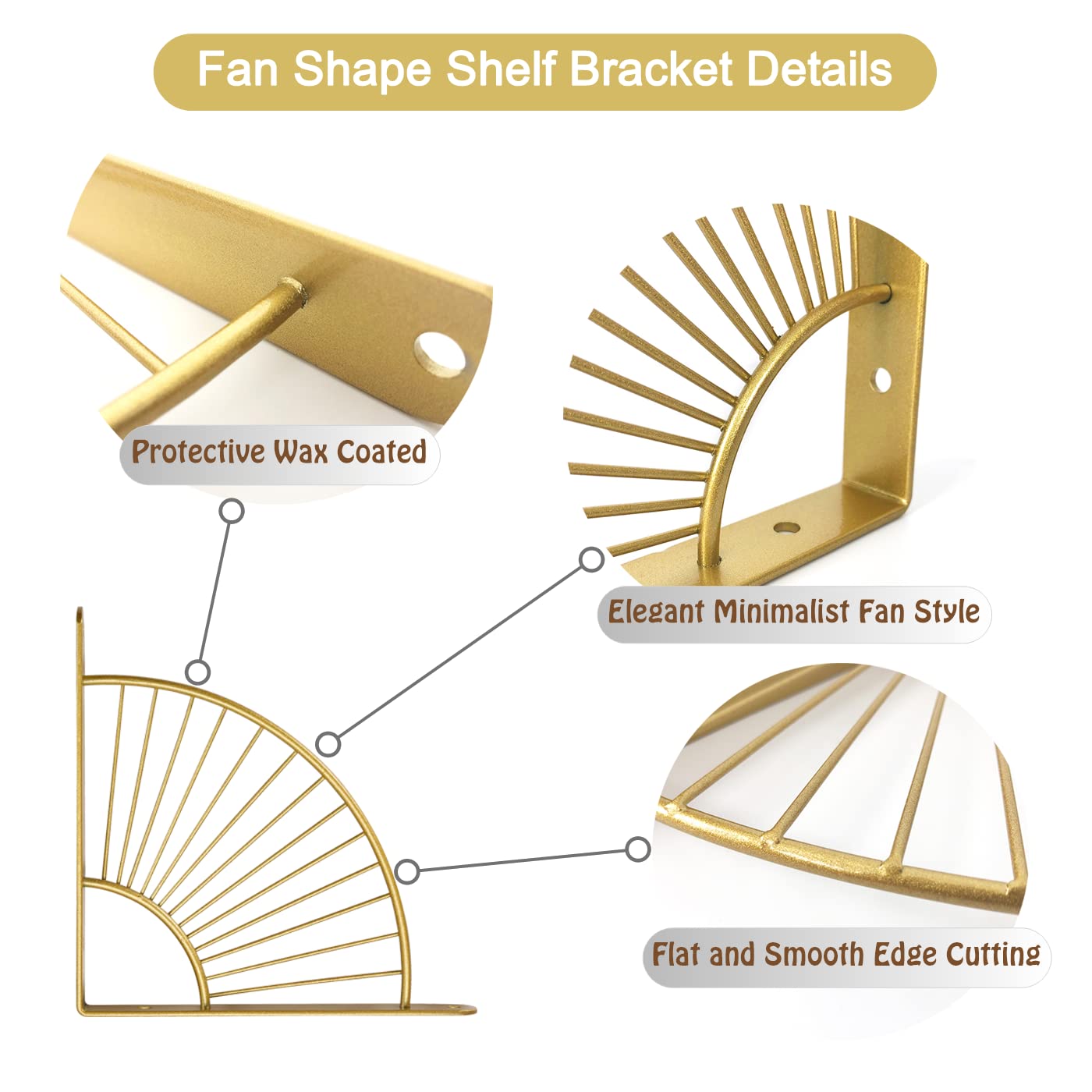 Z Metnal Mid Century Modern Shelf Brackets - Brushed Gold Floating Shelf Brackets (10 Inch, 2 Pcs) - Heavy Duty Wall Mounted Shelving Supports for DIY Home Decor, Kitchen, Bathroom & Office Organization
