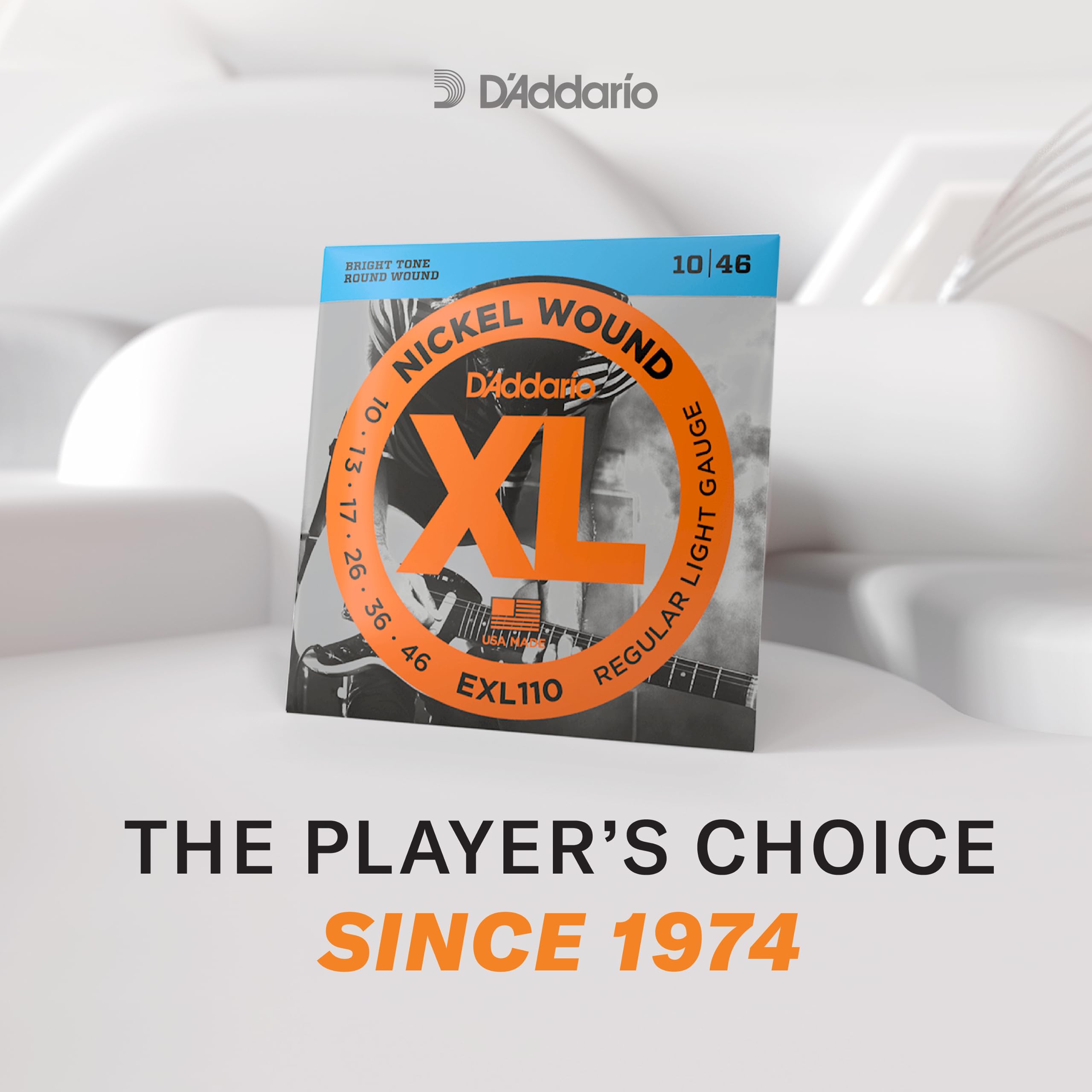 D'Addario EXL110+ XL Nickel Electric Guitar Strings - 10.5-48 Regular Light Plus - Perfect Intonation, Consistent Feel & Long-Lasting Durability for 6-String Guitars - Ideal for Rock, Blues & Studio Recording